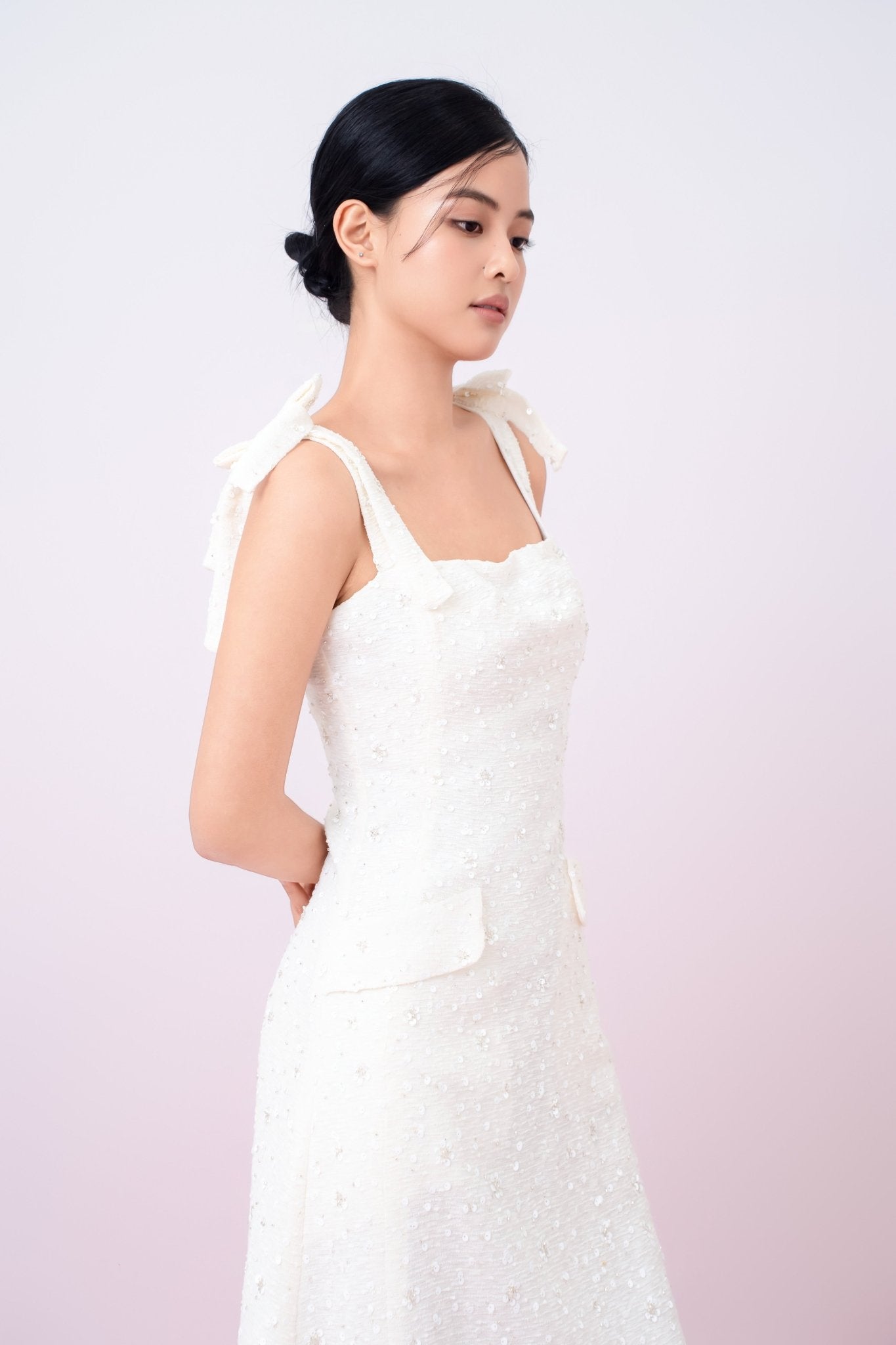 Graciana Cream Embellished Mini Dress - Nimisski