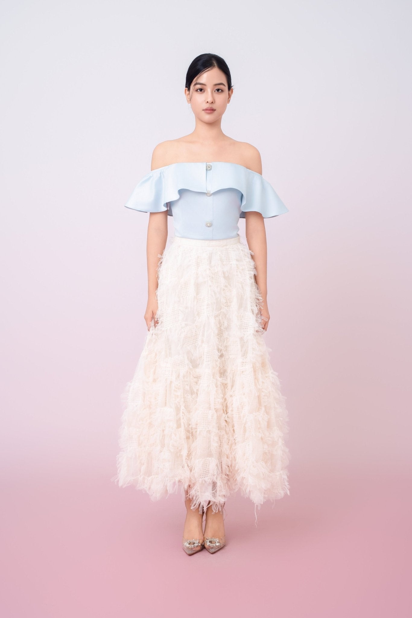 Gertie Cream Fringed Long Skirt - Nimisski