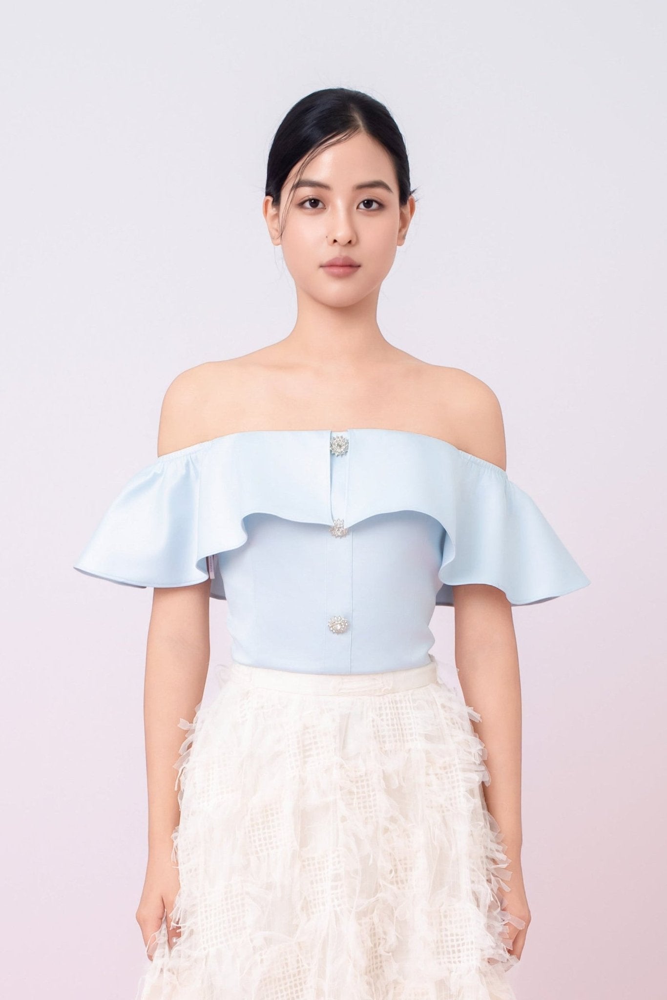 Jacquelina Blue Drop Shoulder Top - Nimisski