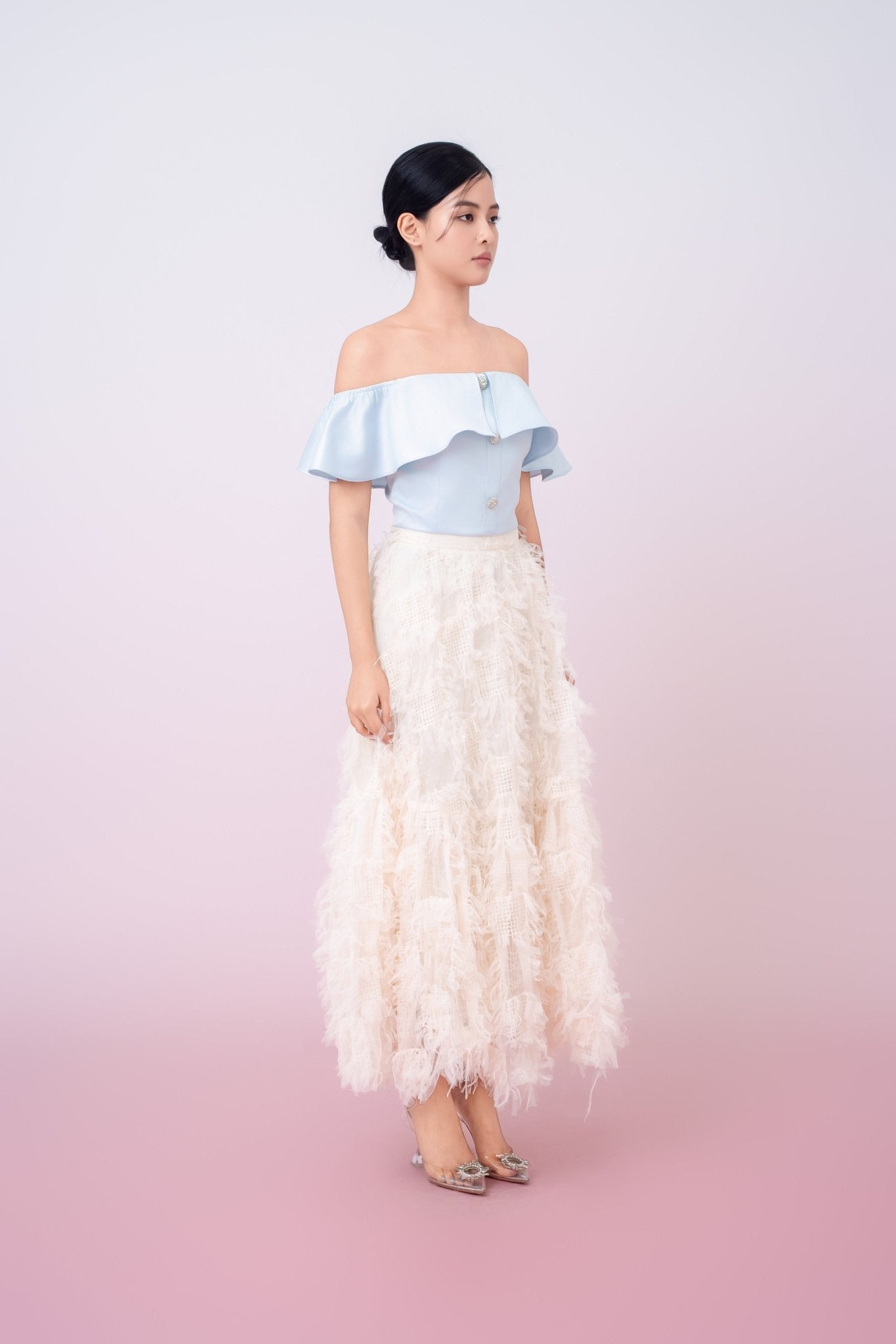 Gertie Cream Fringed Long Skirt - Nimisski