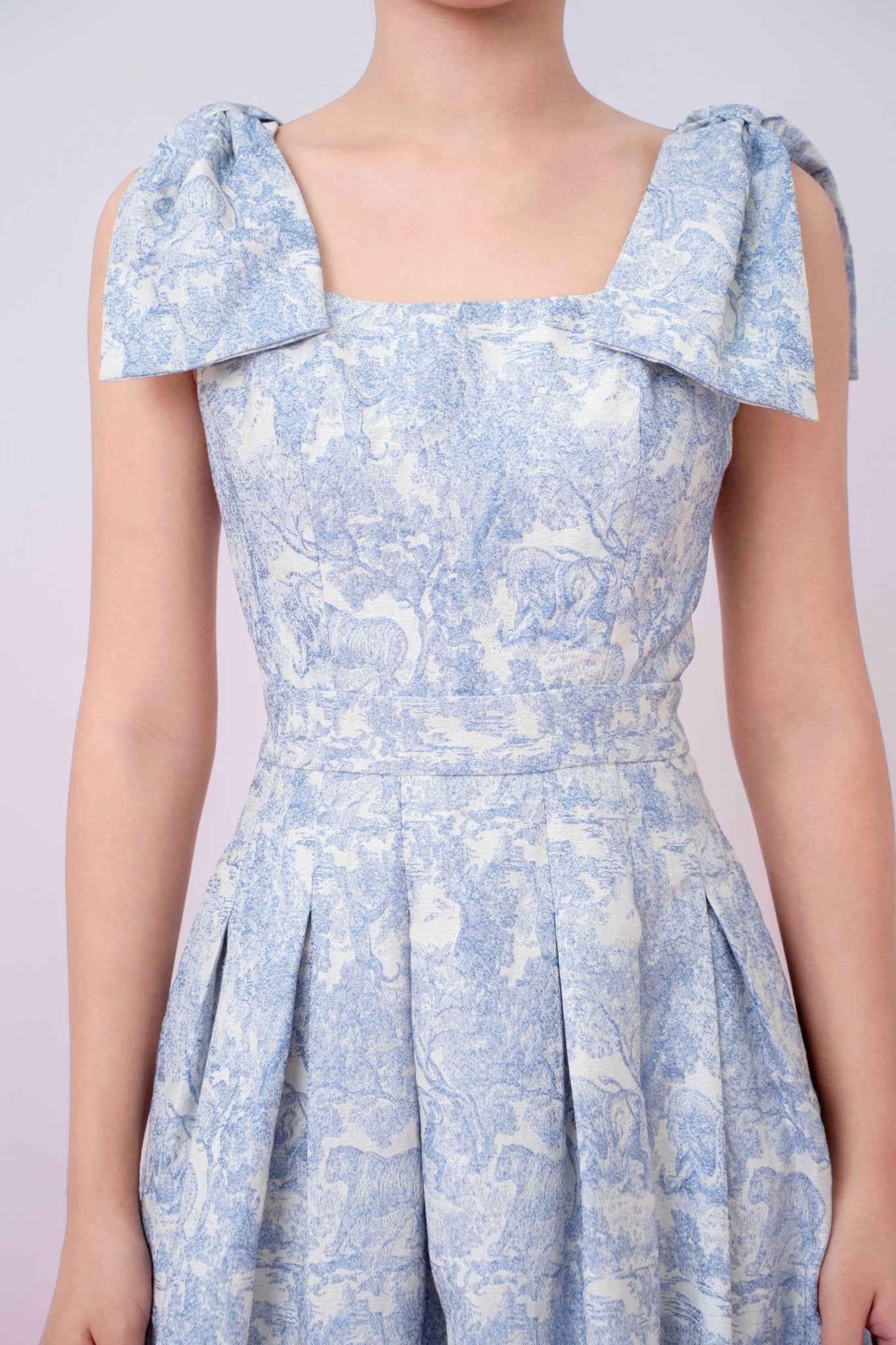 Gwenn Blue Animal Print In White Dress - Nimisski