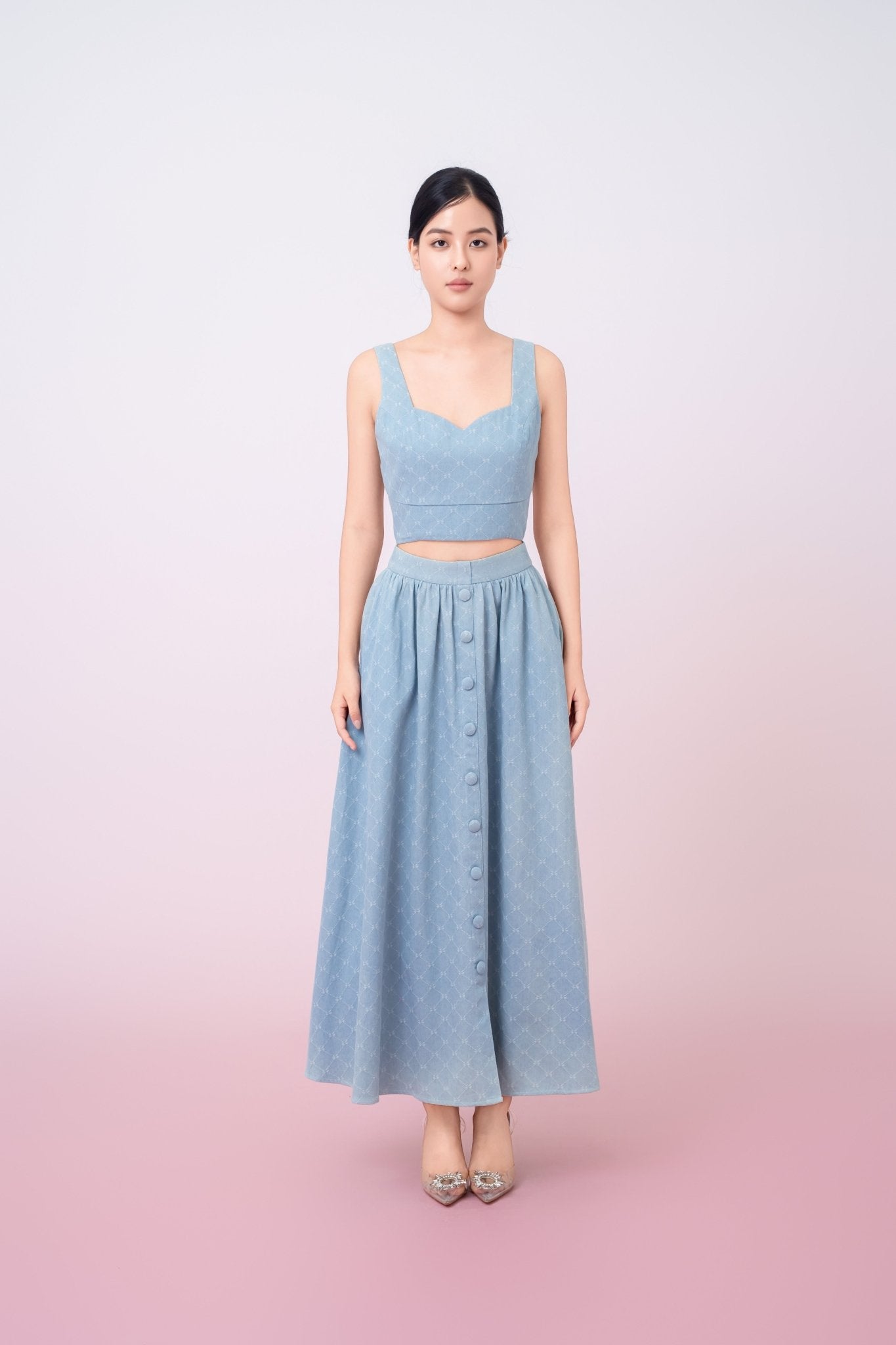 Joellen Blue Button - Front A - Line Skirt - Nimisski
