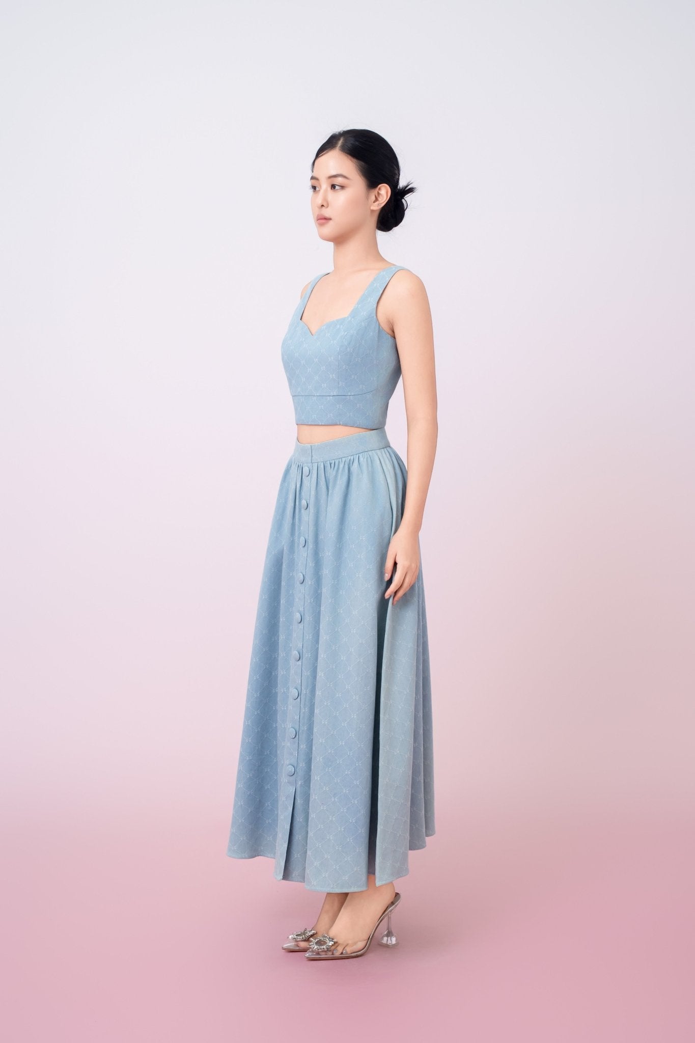 Joellen Blue Button - Front A - Line Skirt - Nimisski