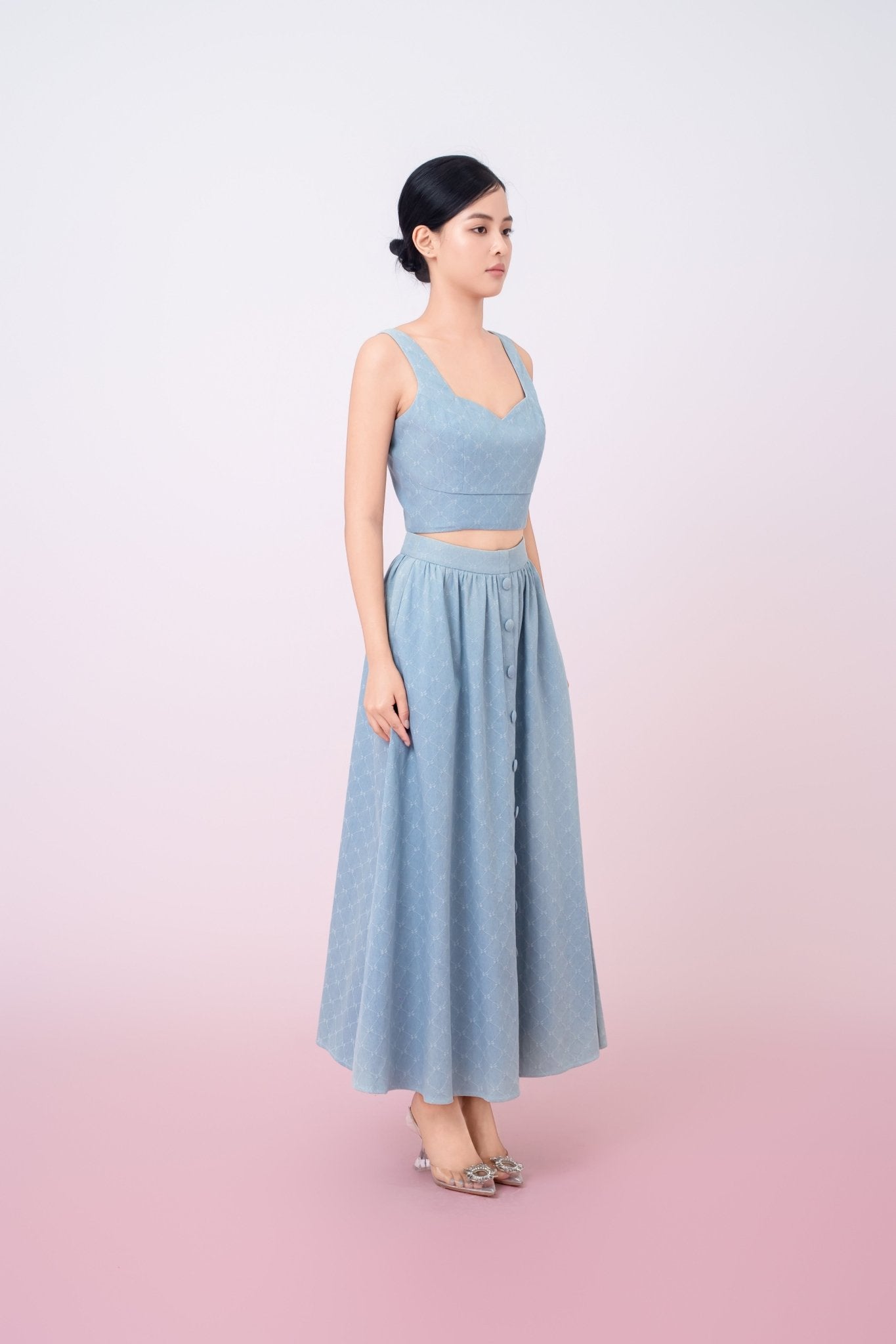 Joellen Blue Button - Front A - Line Skirt - Nimisski