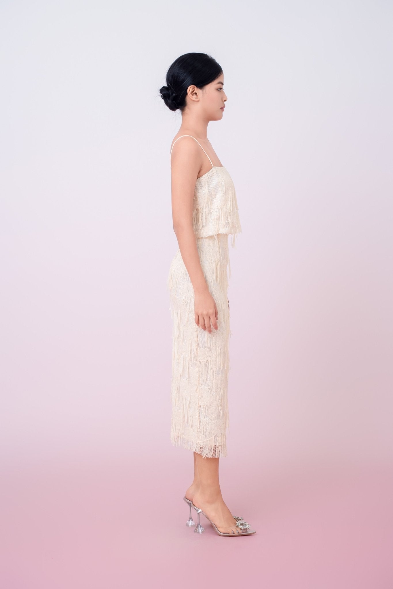 Gabriellen Beige Fringe Spaghetti Top - Nimisski