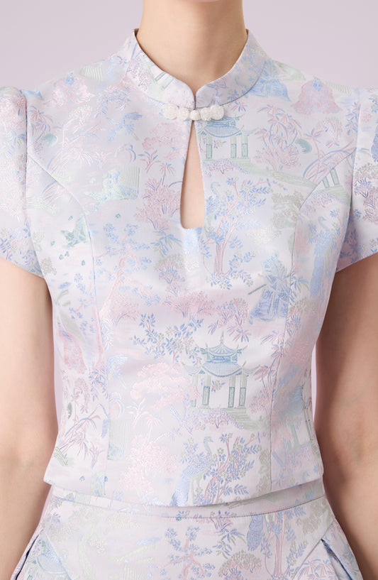 Josette Purple Puffy Sleeve Cheongsam Top
