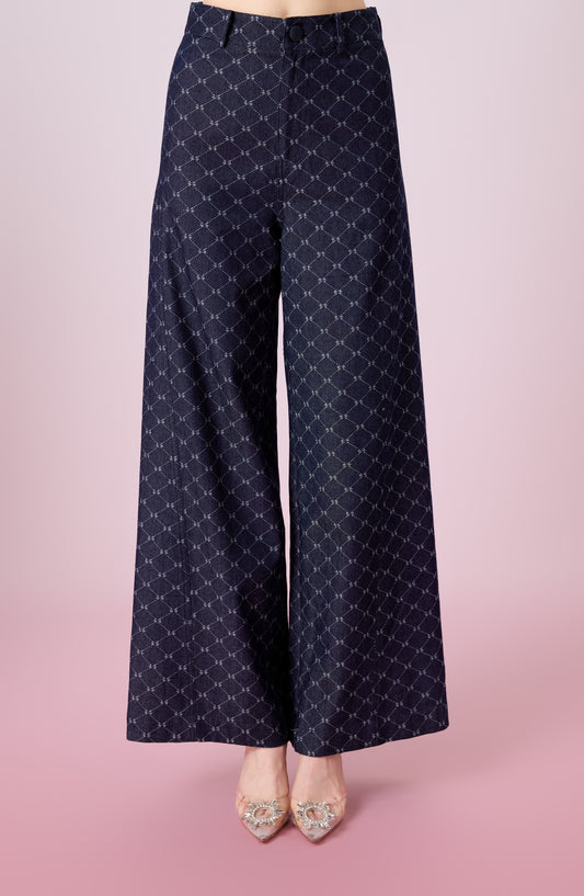 Jacqualyn Dark Blue Denim Wide Pants