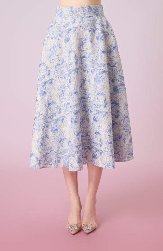 Giuseppina White Animal Print In Blue A-Line Skirt