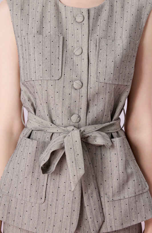 Jeanne Grey Front Tied Vest Jacket