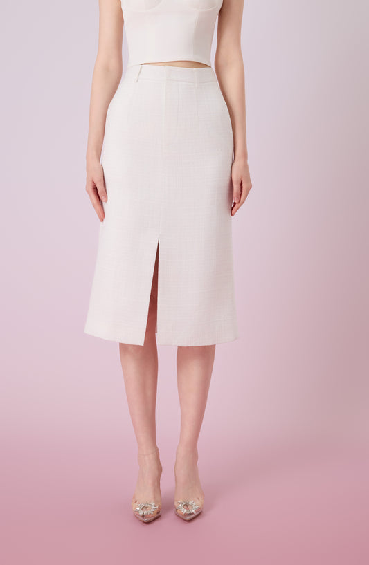 Jacqlyn White Front Slit Pencil Skirt