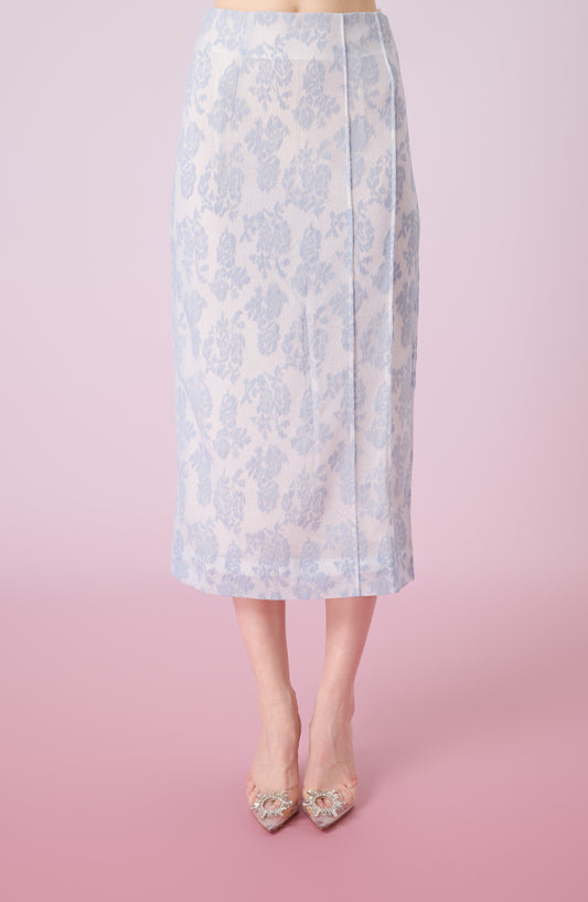 Gaylla Light Blue Rose Print Pencil Skirt