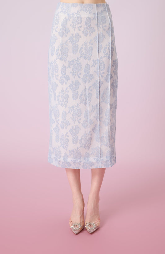 Gaylla Light Blue Rose Print Pencil Skirt - Nimisski