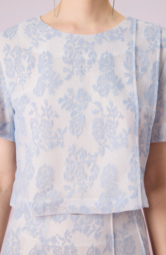 Gaylla Light Blue Rose Print Short Sleeve Top