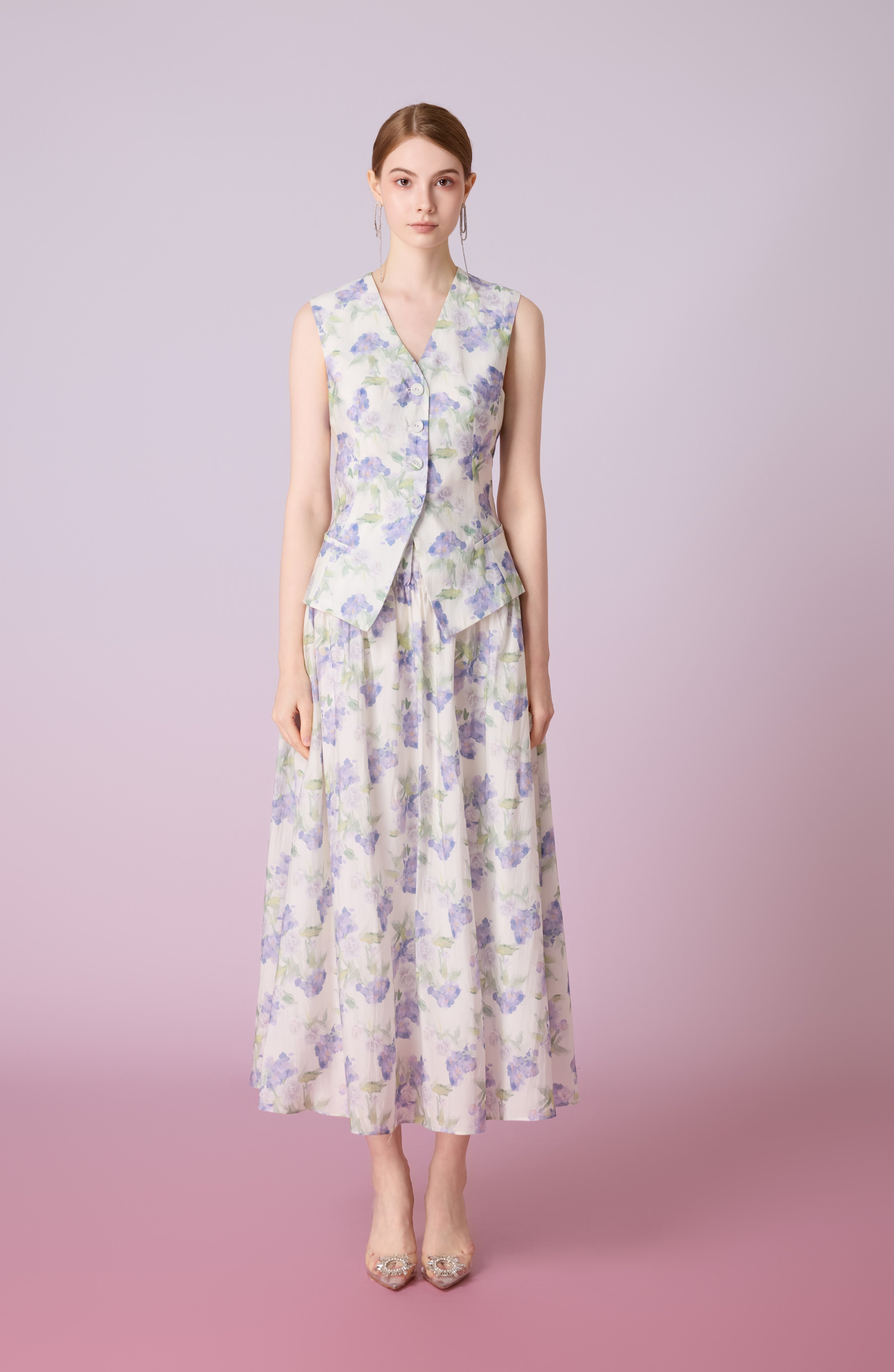 Jaculine White With Purple Flower Print Vest