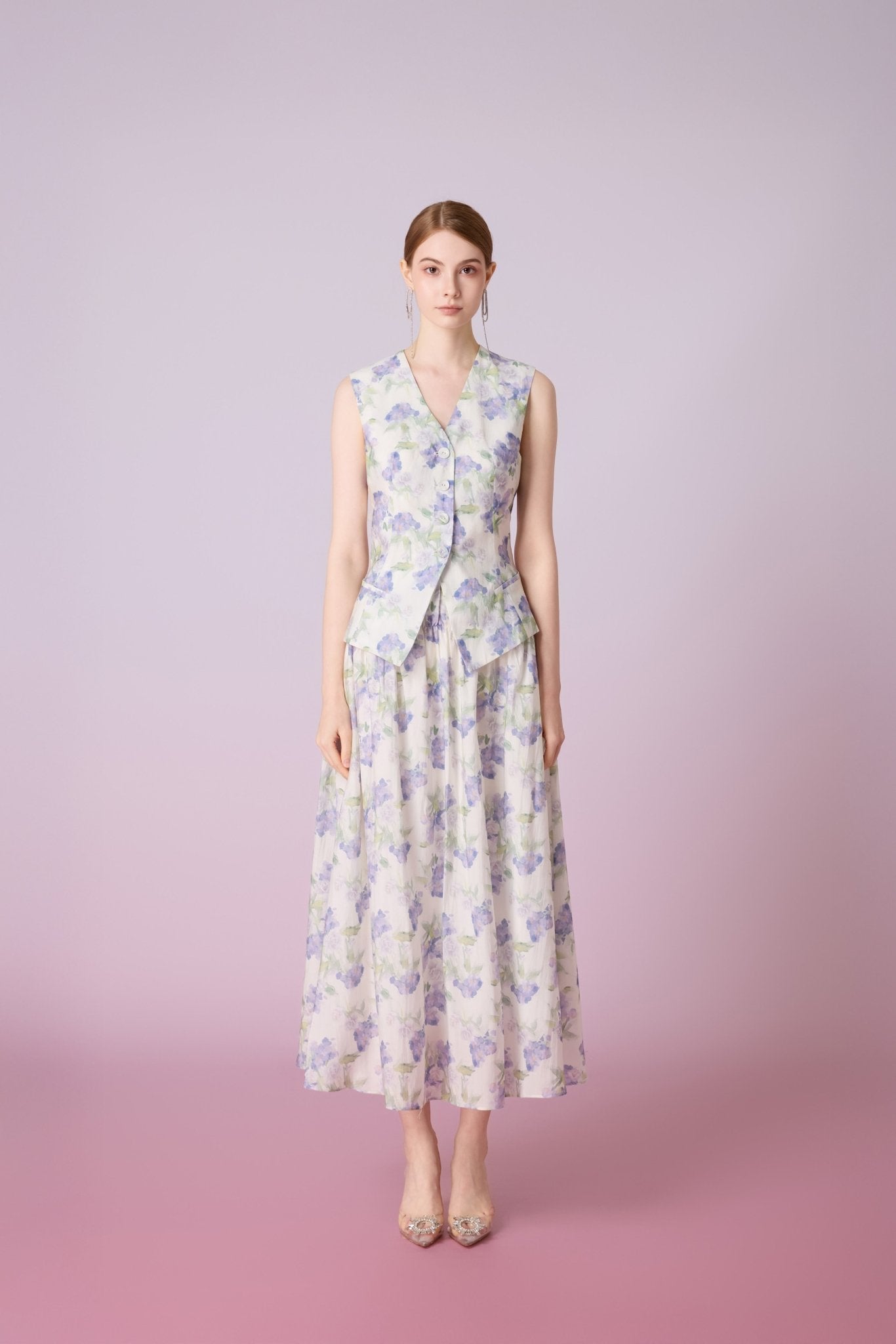 Jaculine Purple Floral Print Skirt - Nimisski