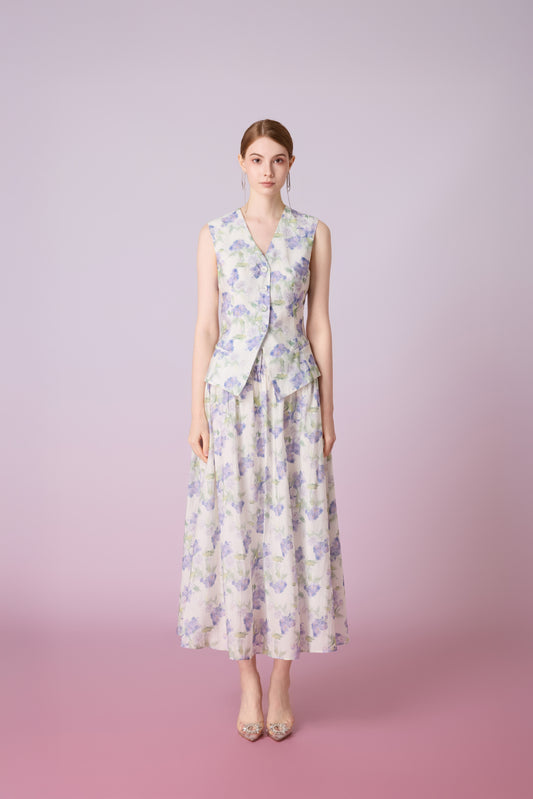 Jaculine White With Purple Flower Print Vest