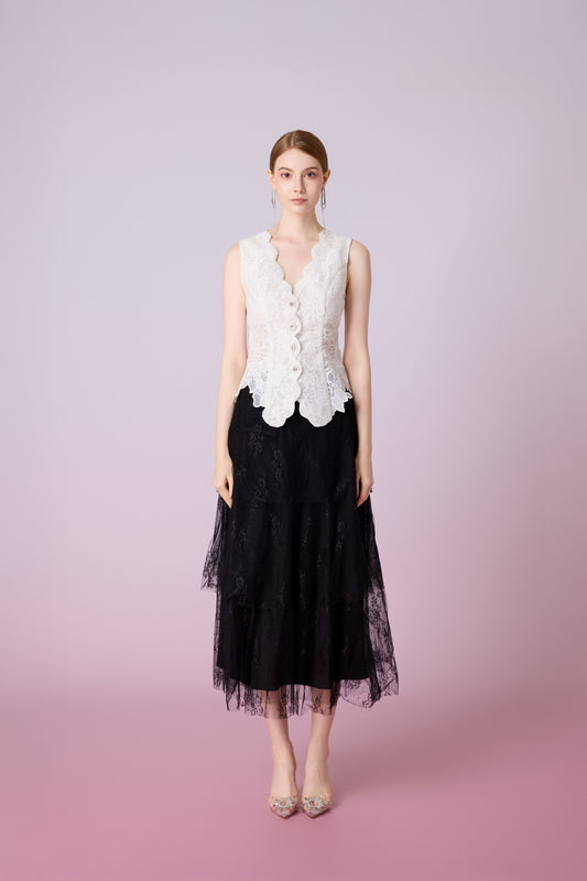 Jacquenetta White Lace Vest Top