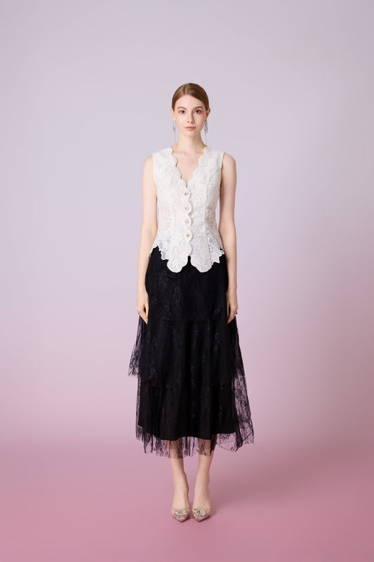 Jacquenetta White Lace Vest Top - Nimisski