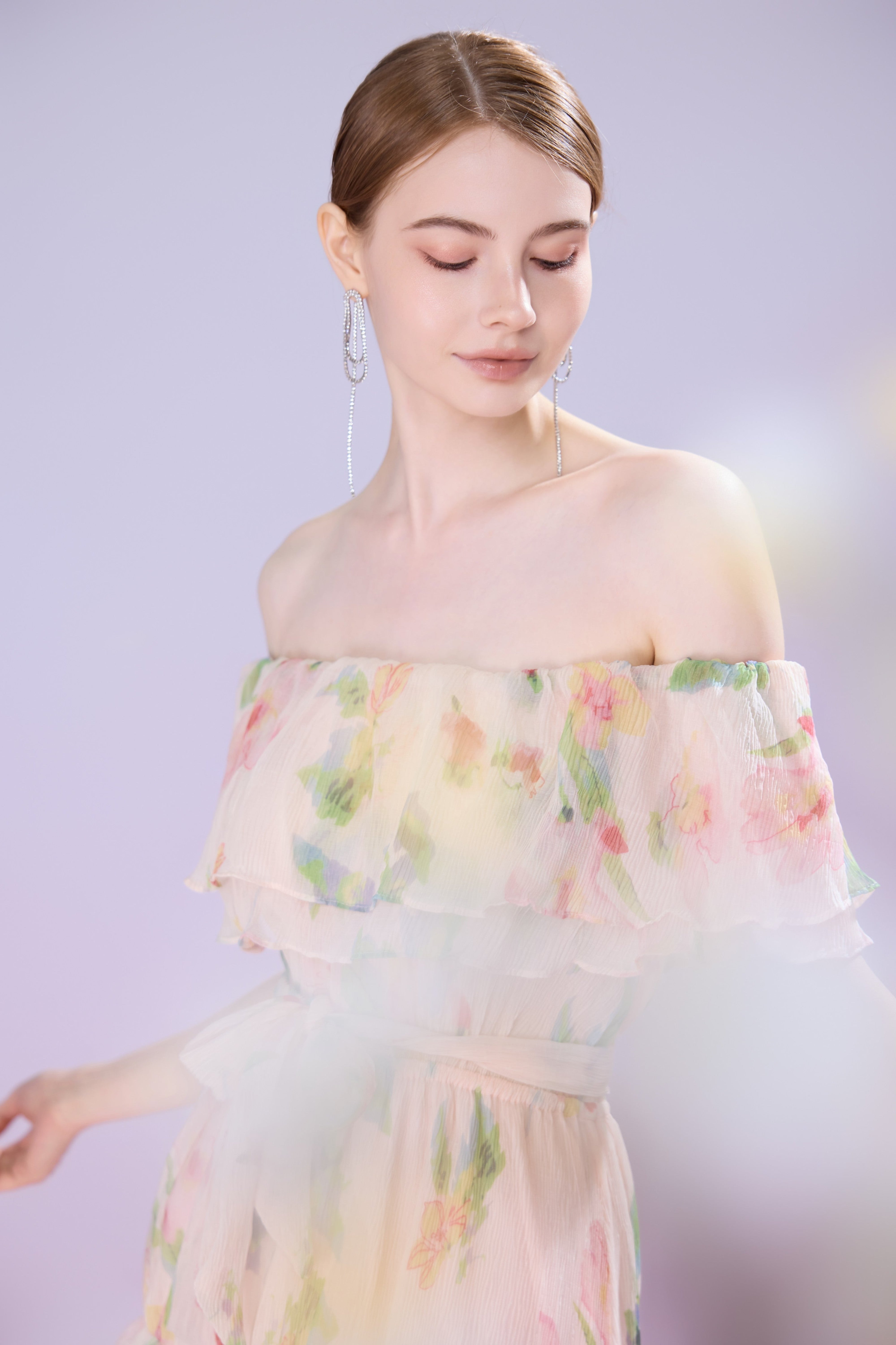 Gracelyn Peach Floral Print Tier Dress