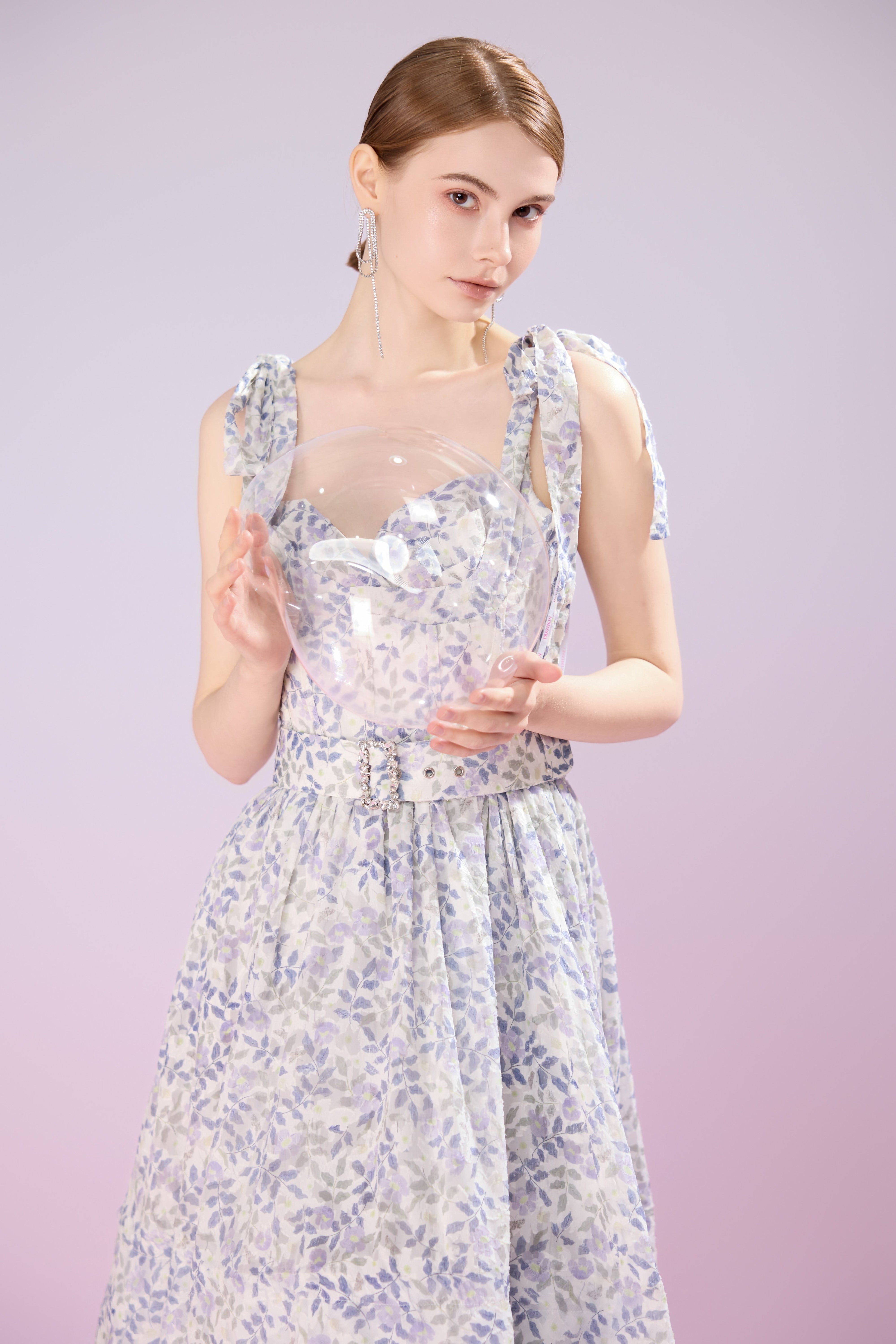 Gaylle Lilac Floral Midi Dress