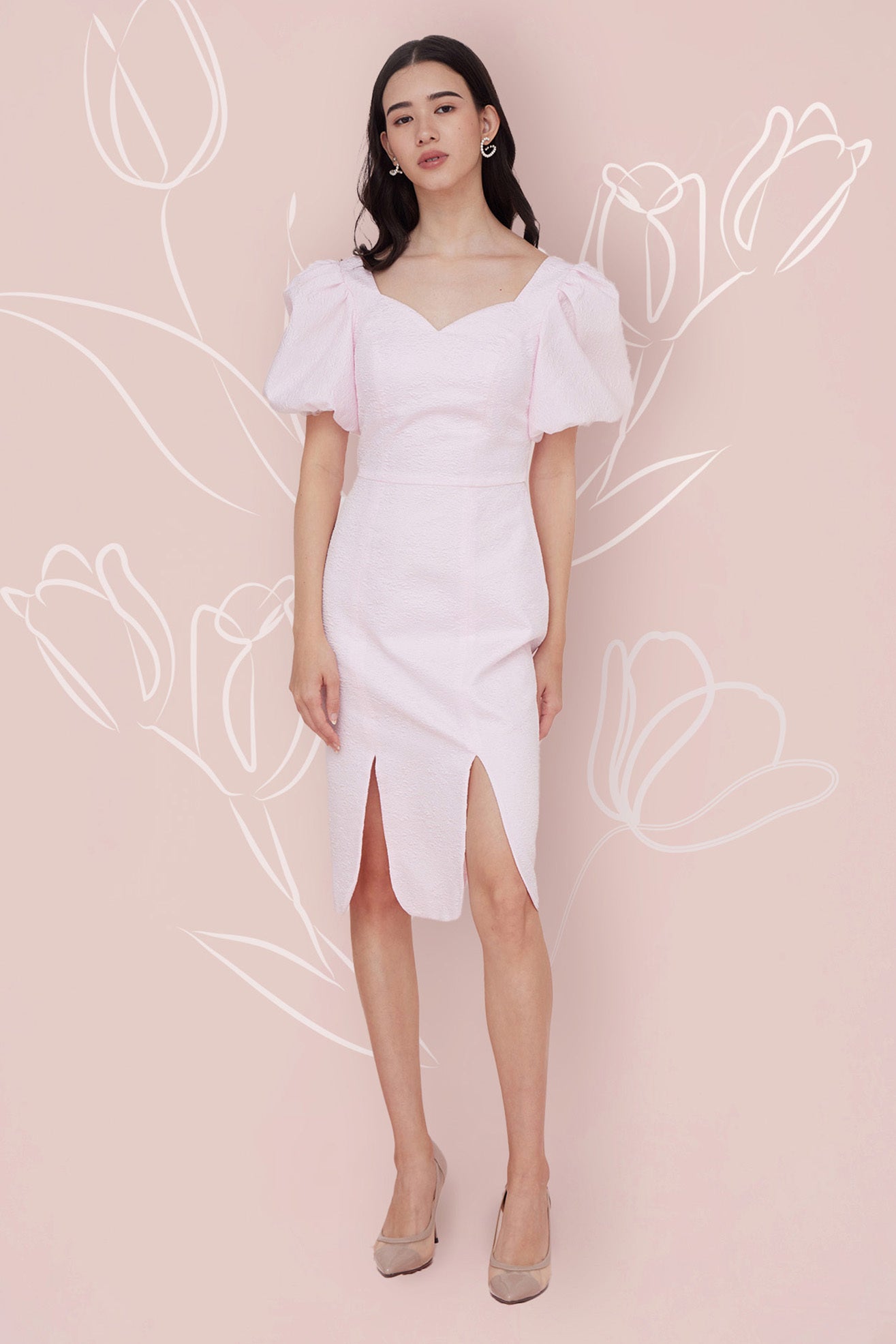 Florina Pink Jacquard Dress - Nimisski