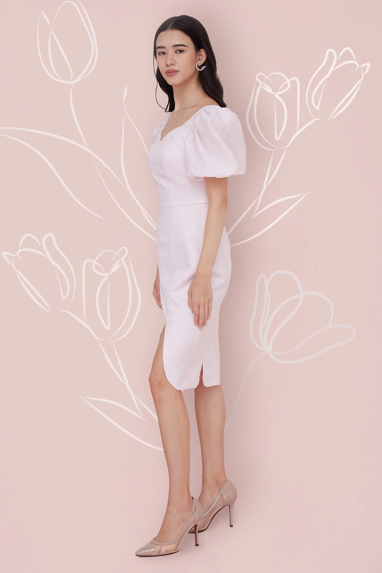 Florina Pink Jacquard Dress - Nimisski