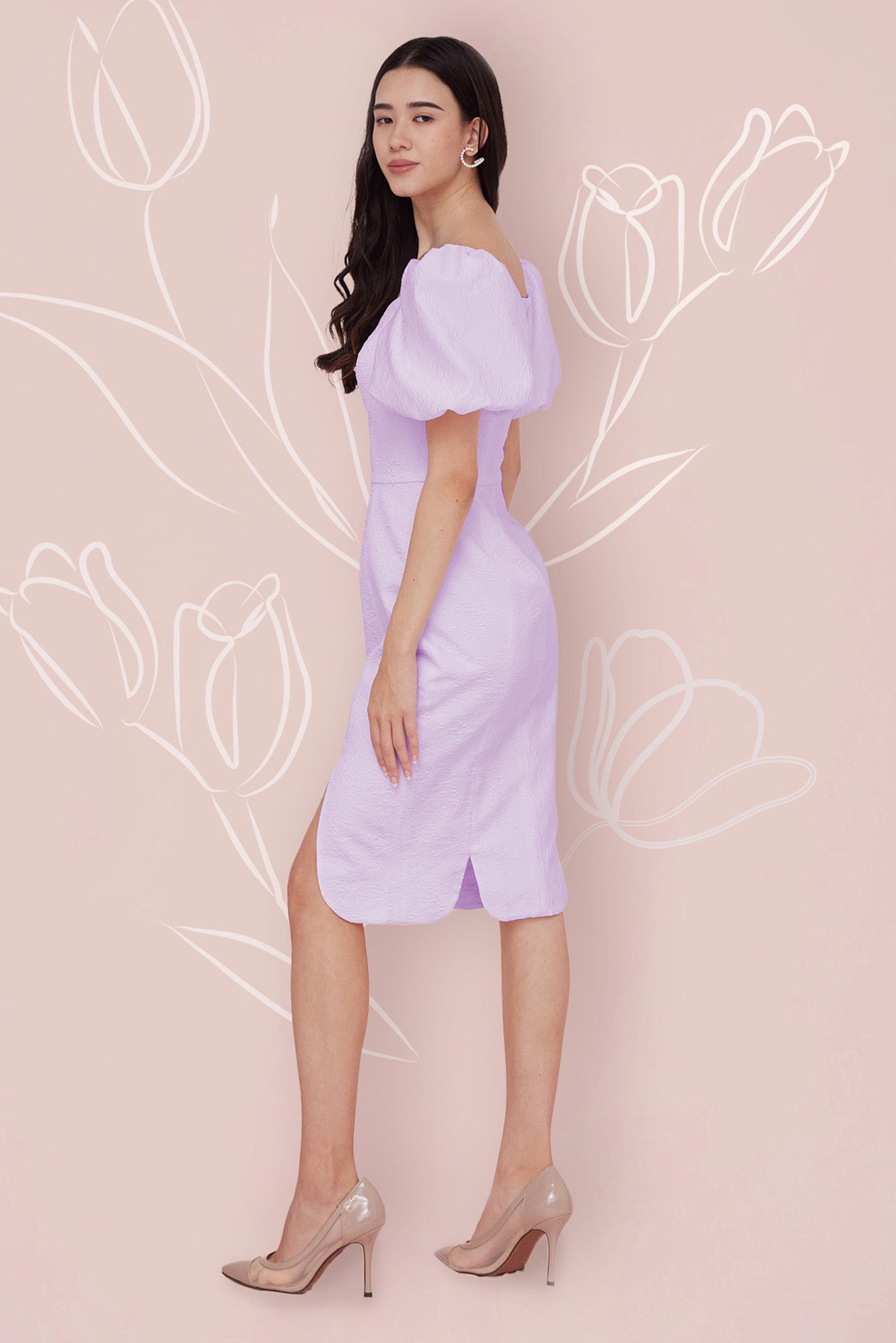 Florina Purple Jacquard Dress - Nimisski