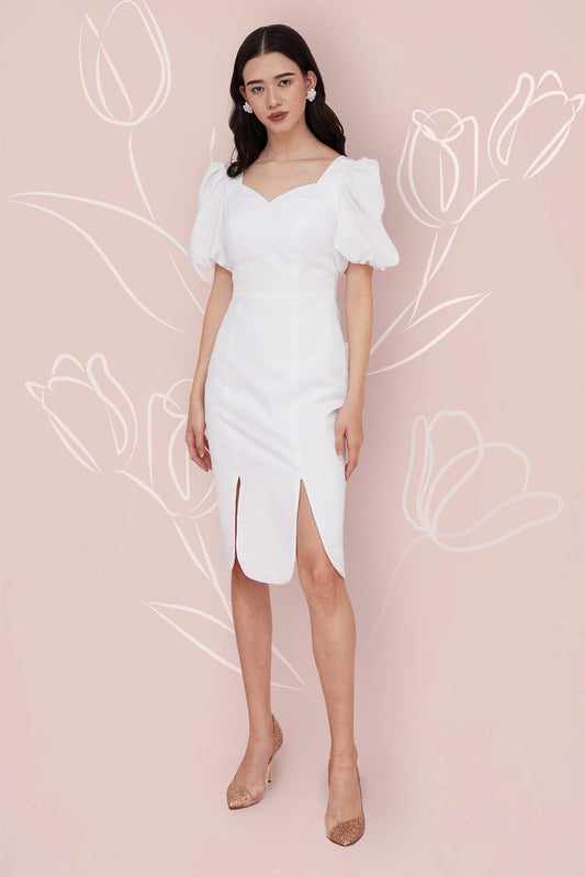 Florina White Jacquard Dress - Nimisski