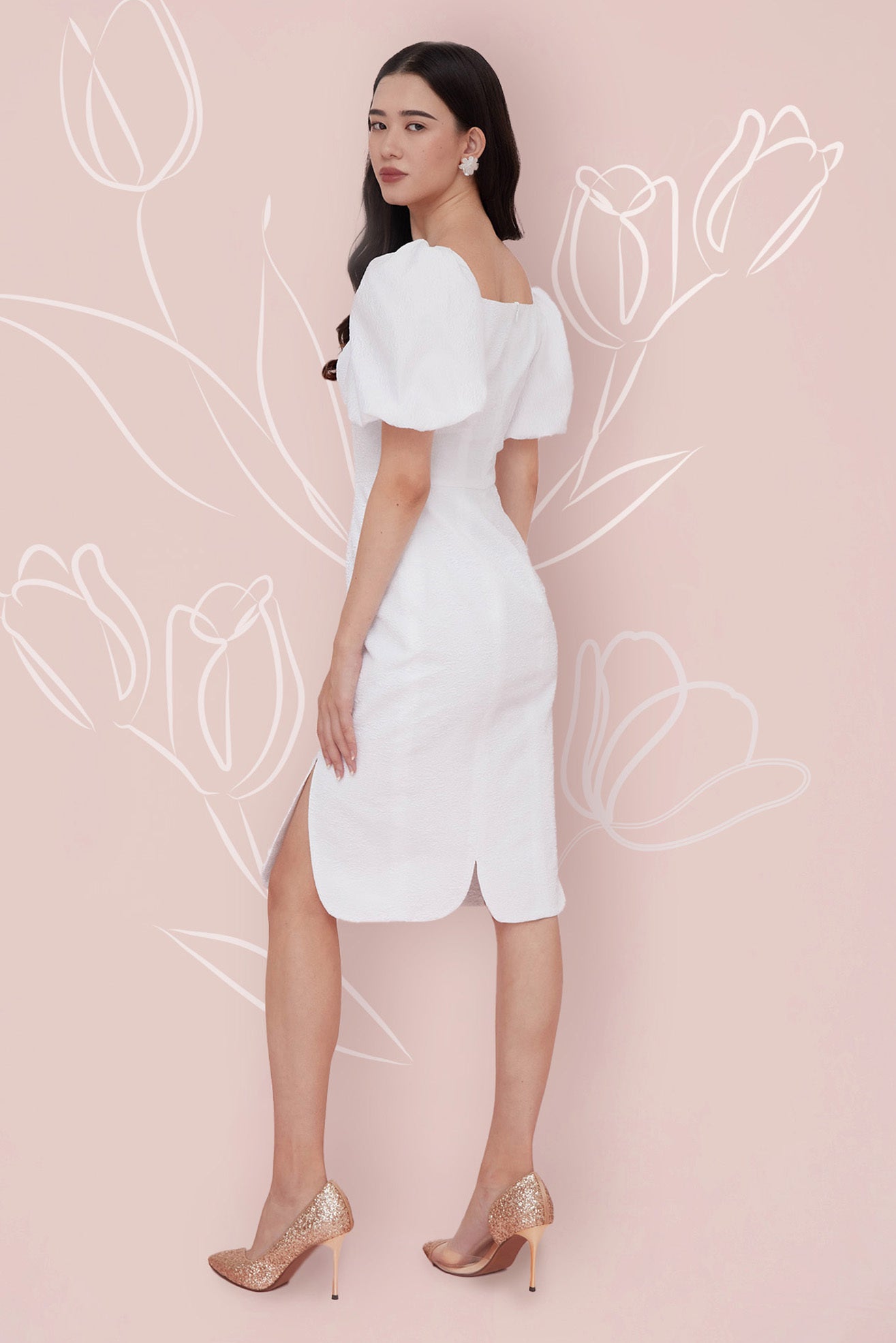 Florina White Jacquard Dress - Nimisski