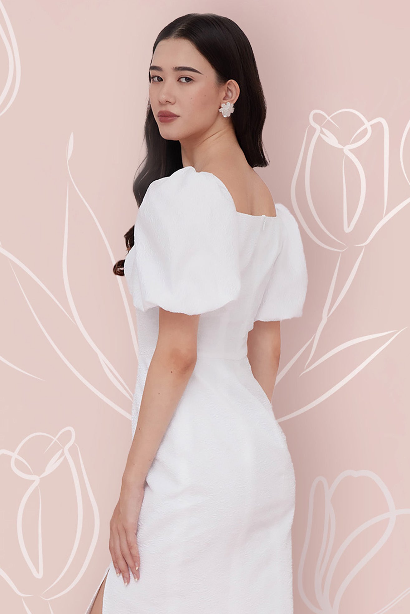 Florina White Jacquard Dress - Nimisski