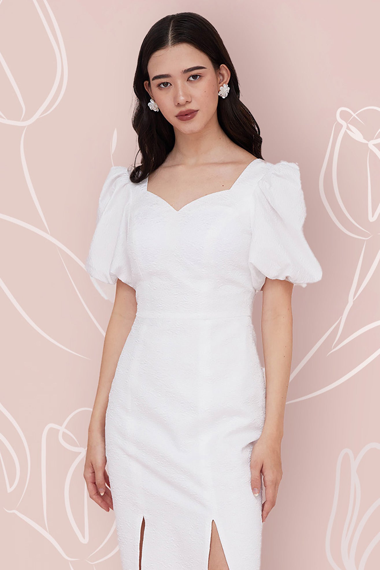 Florina White Jacquard Dress - Nimisski