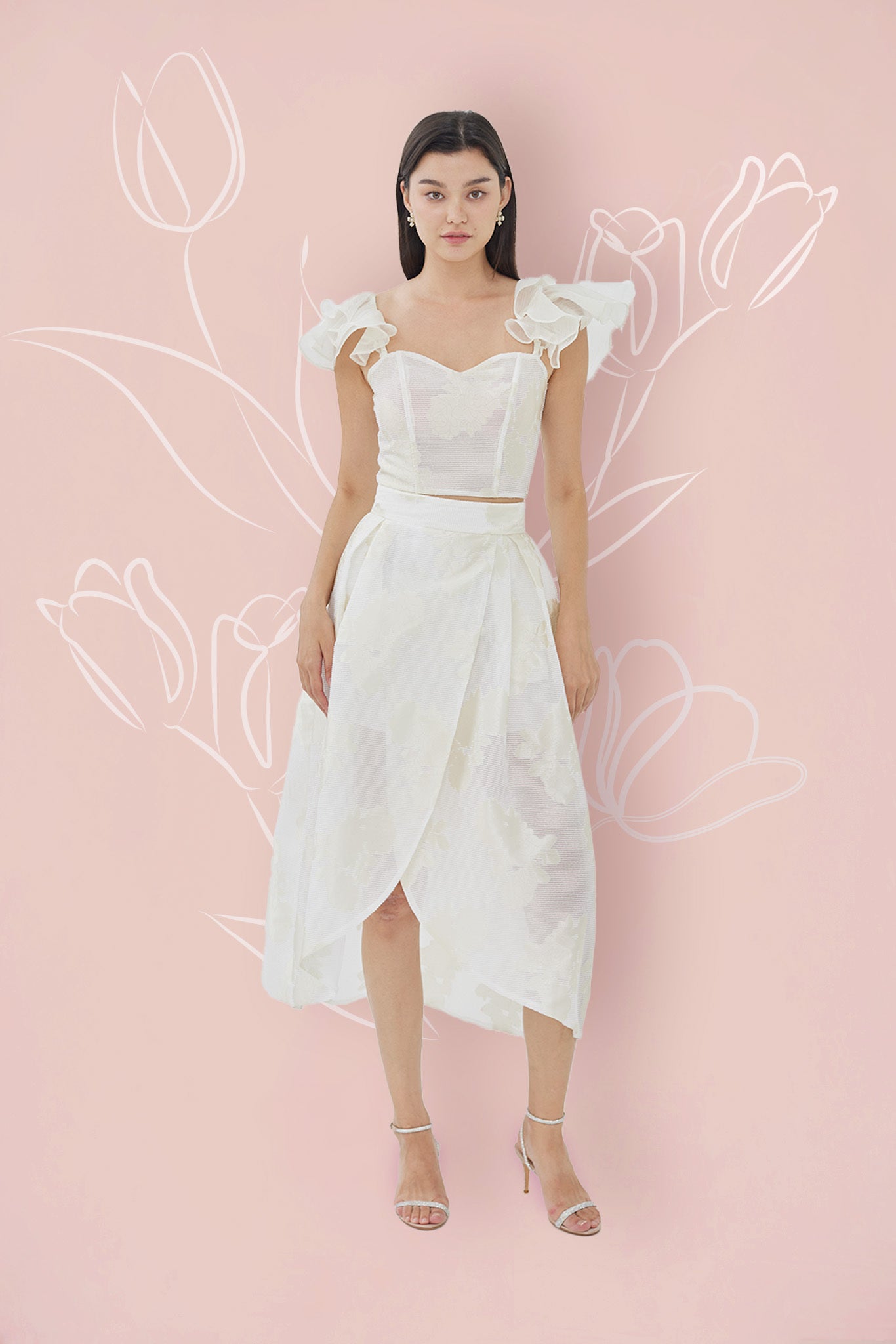 Francena Cream Jacquard Long Skirt - Nimisski