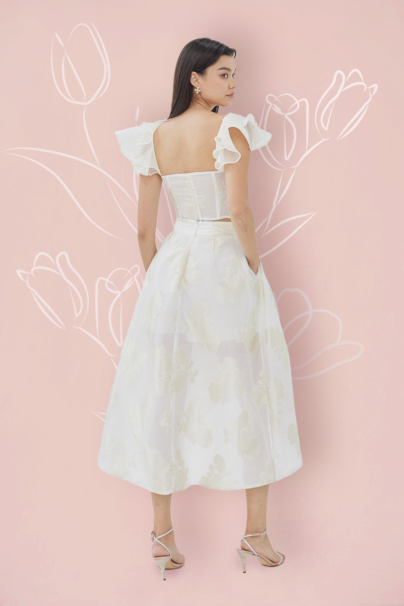 Francena Cream Jacquard Long Skirt