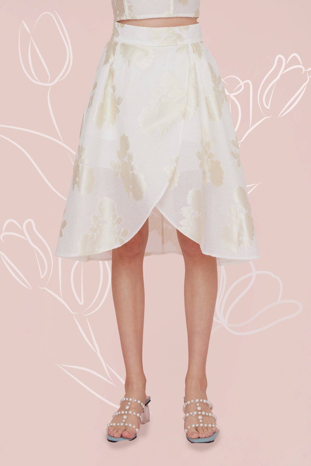 Francena Cream Jacquard Short Skirt - Nimisski