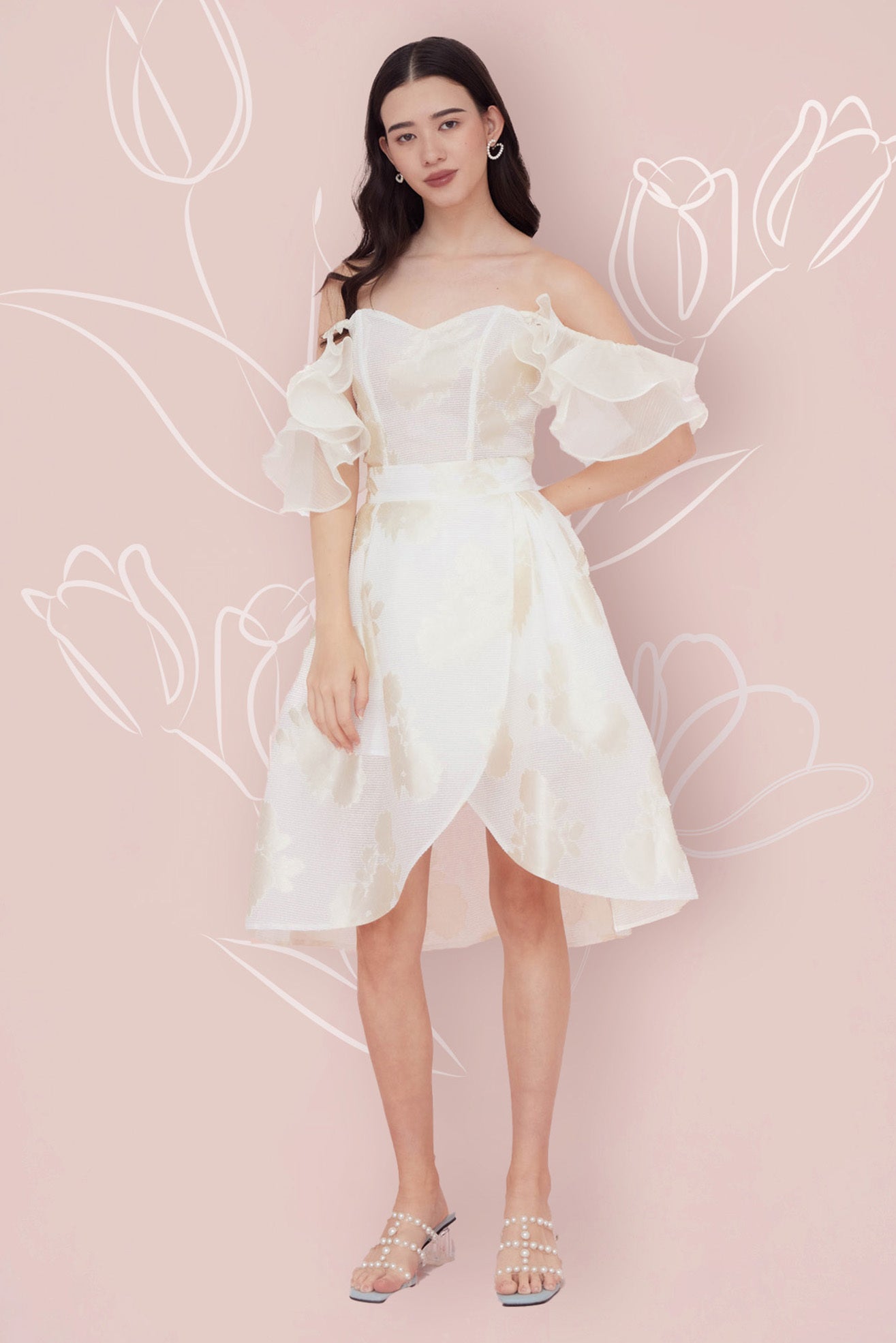 Francena Cream Jacquard Short Skirt - Nimisski