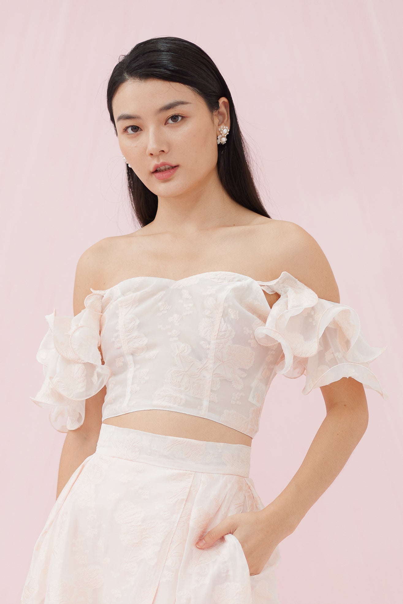 Francena Pink Flower Jacquard Top - Nimisski