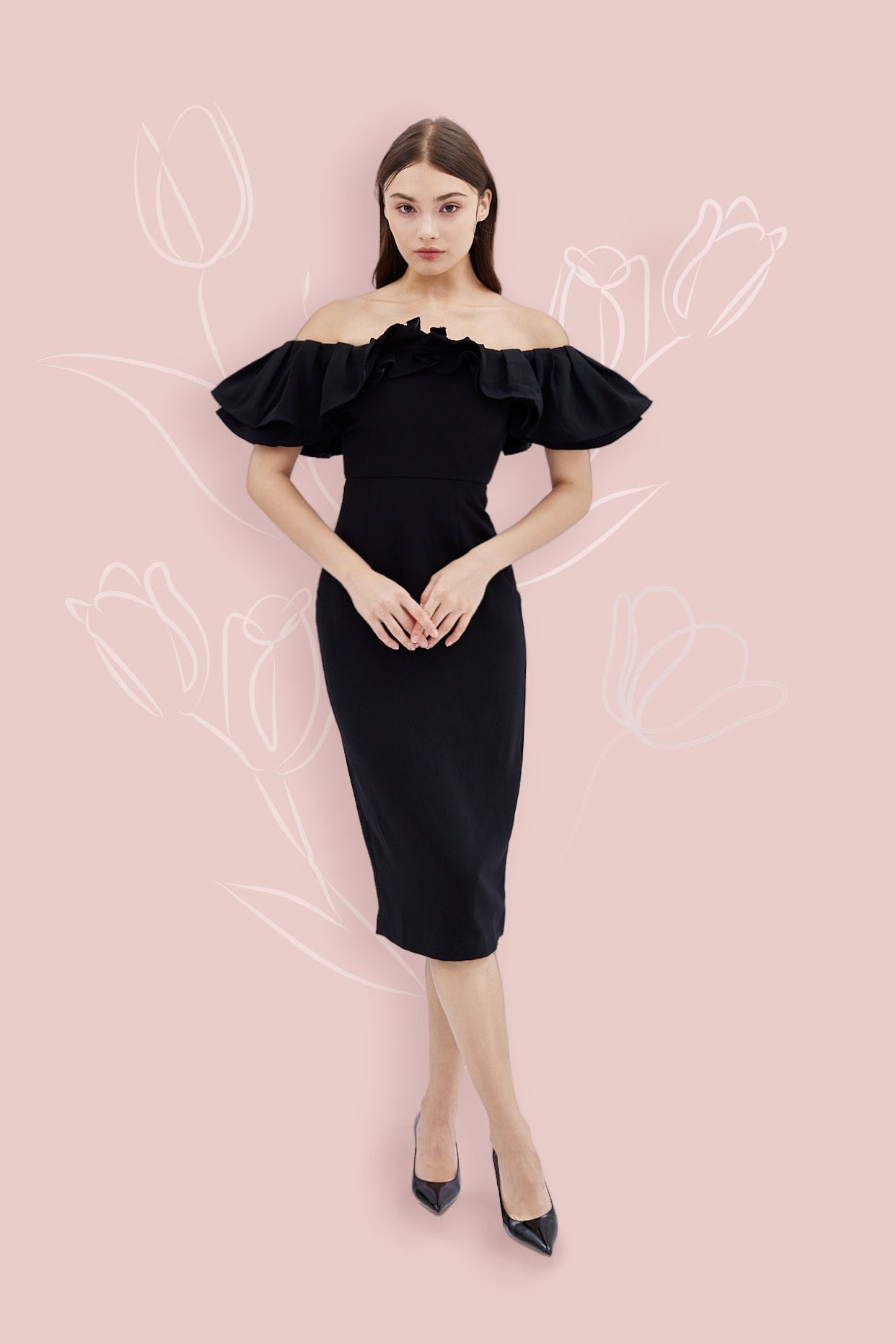 Gayleen Black Off-Shoulder Dress