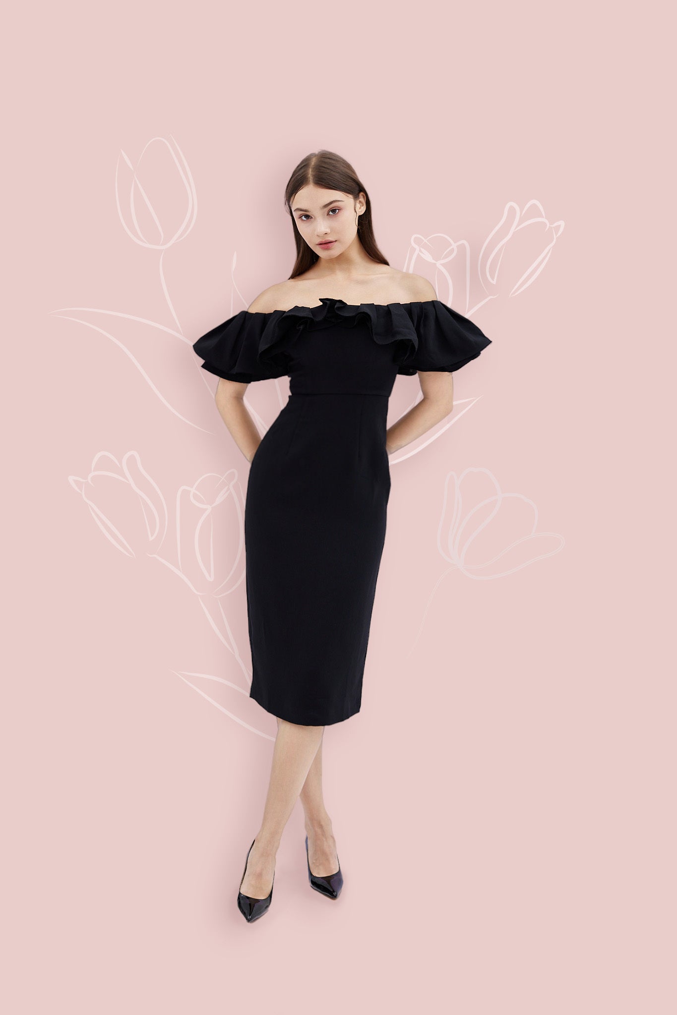 Gayleen Black Off-Shoulder Dress