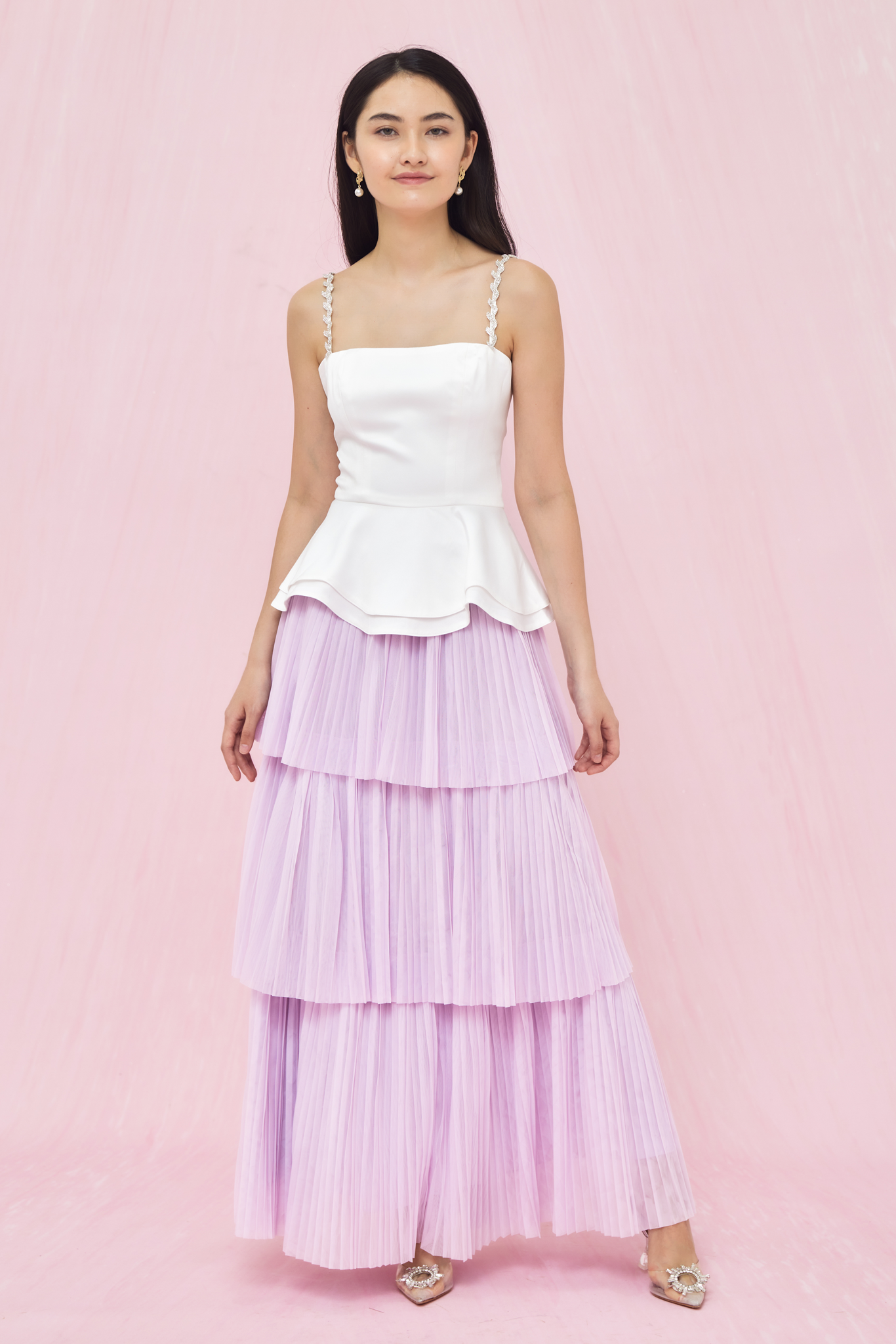 Geniffer Lavender Tiered Tulle Long Skirt