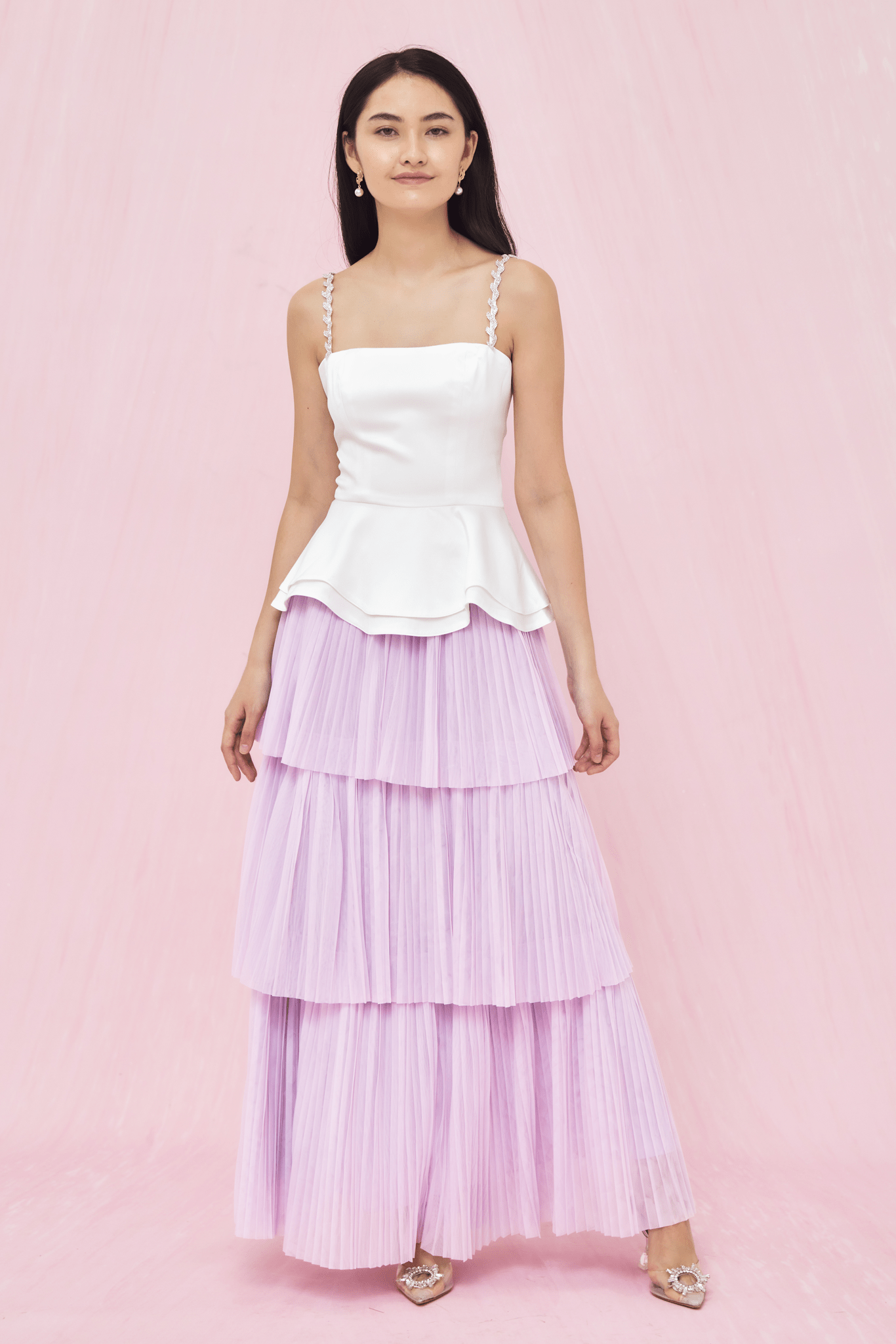 Geniffer Lavender Tiered Tulle Long Skirt - Nimisski