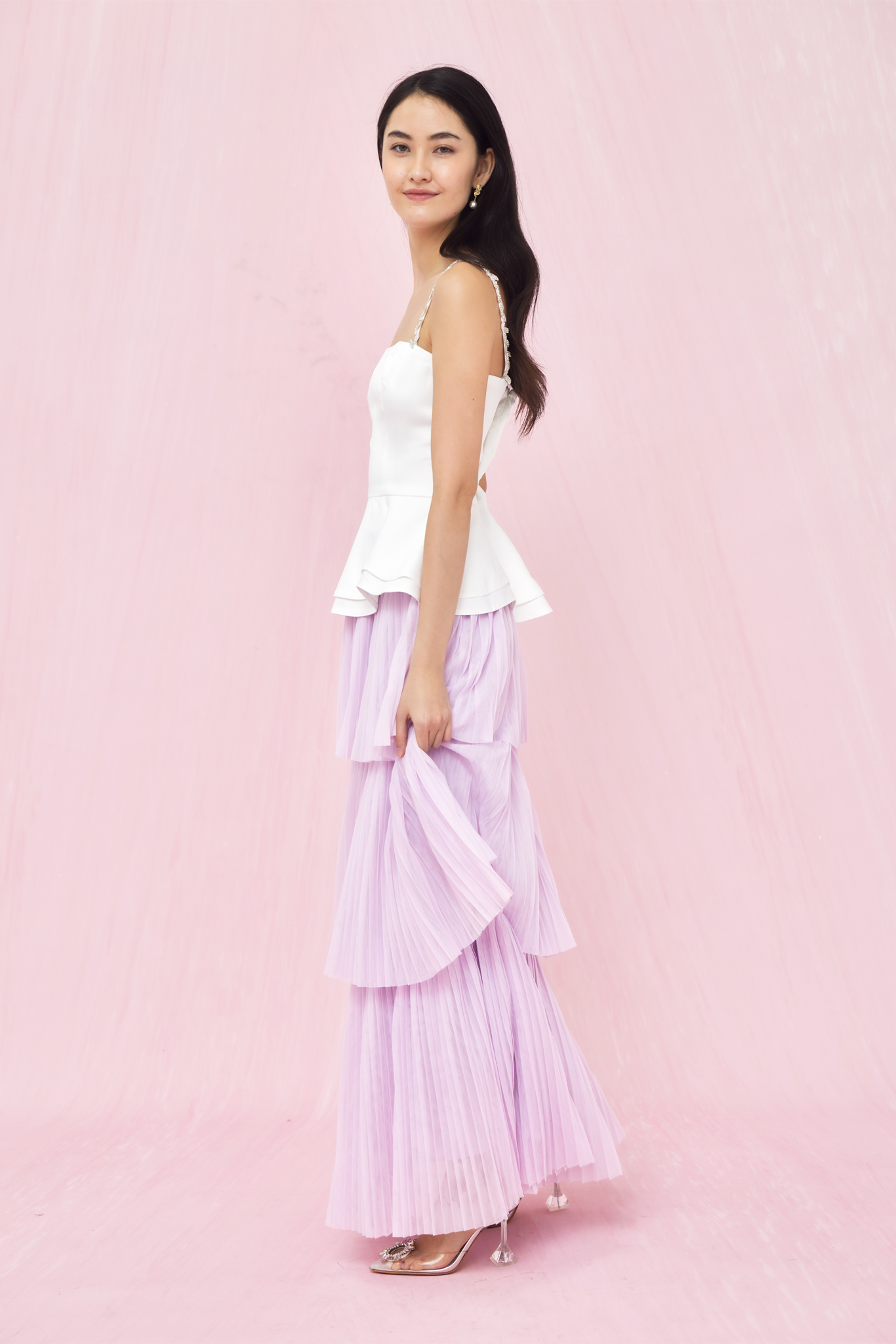 Geniffer Lavender Tiered Tulle Long Skirt