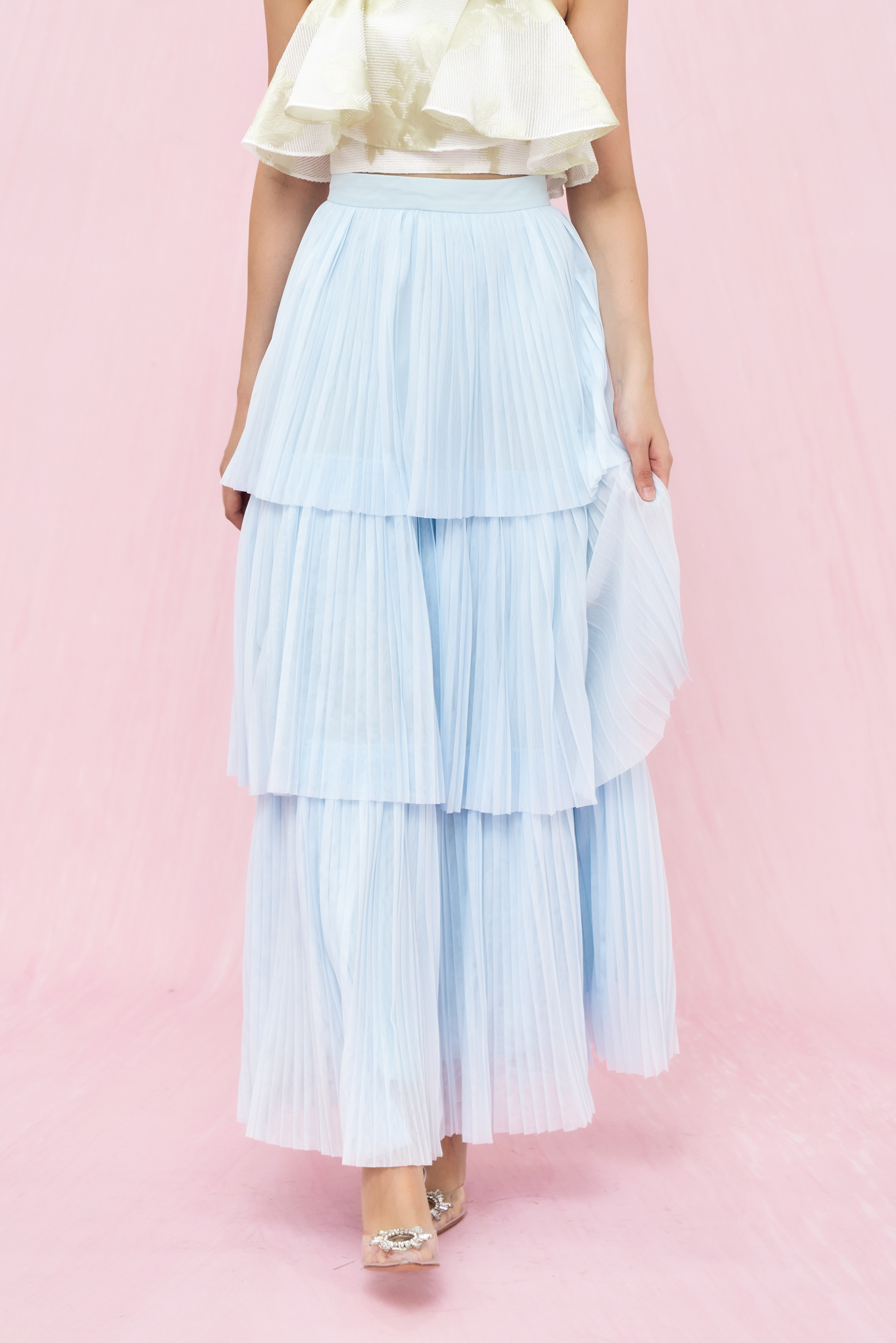 Geniffer Light Blue Tiered Tulle Long Skirt