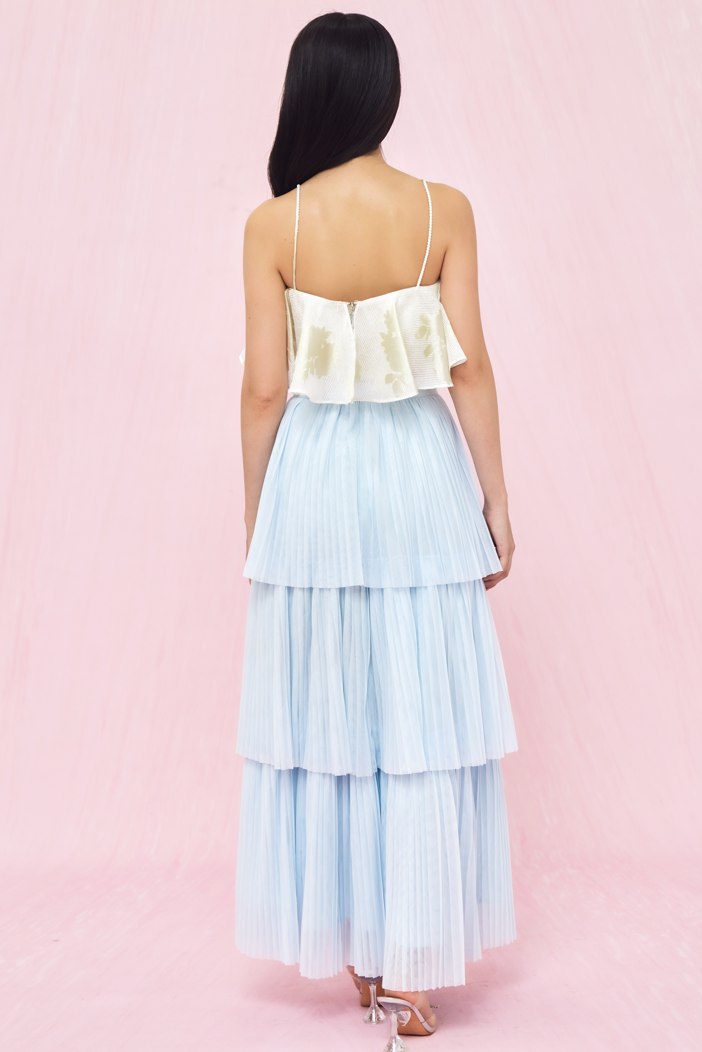 Geniffer Light Blue Tiered Tulle Long Skirt