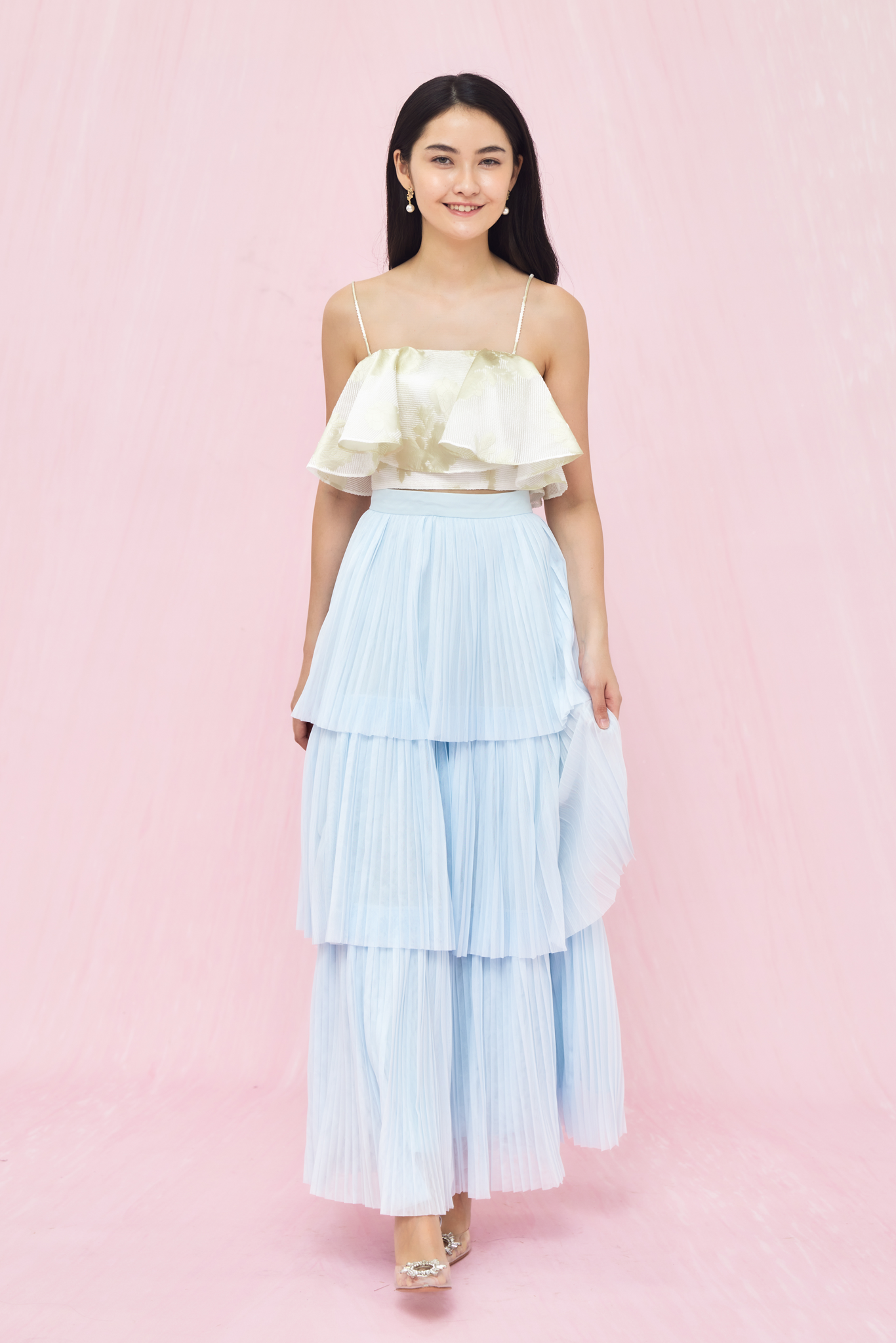 Geniffer Light Blue Tiered Tulle Long Skirt