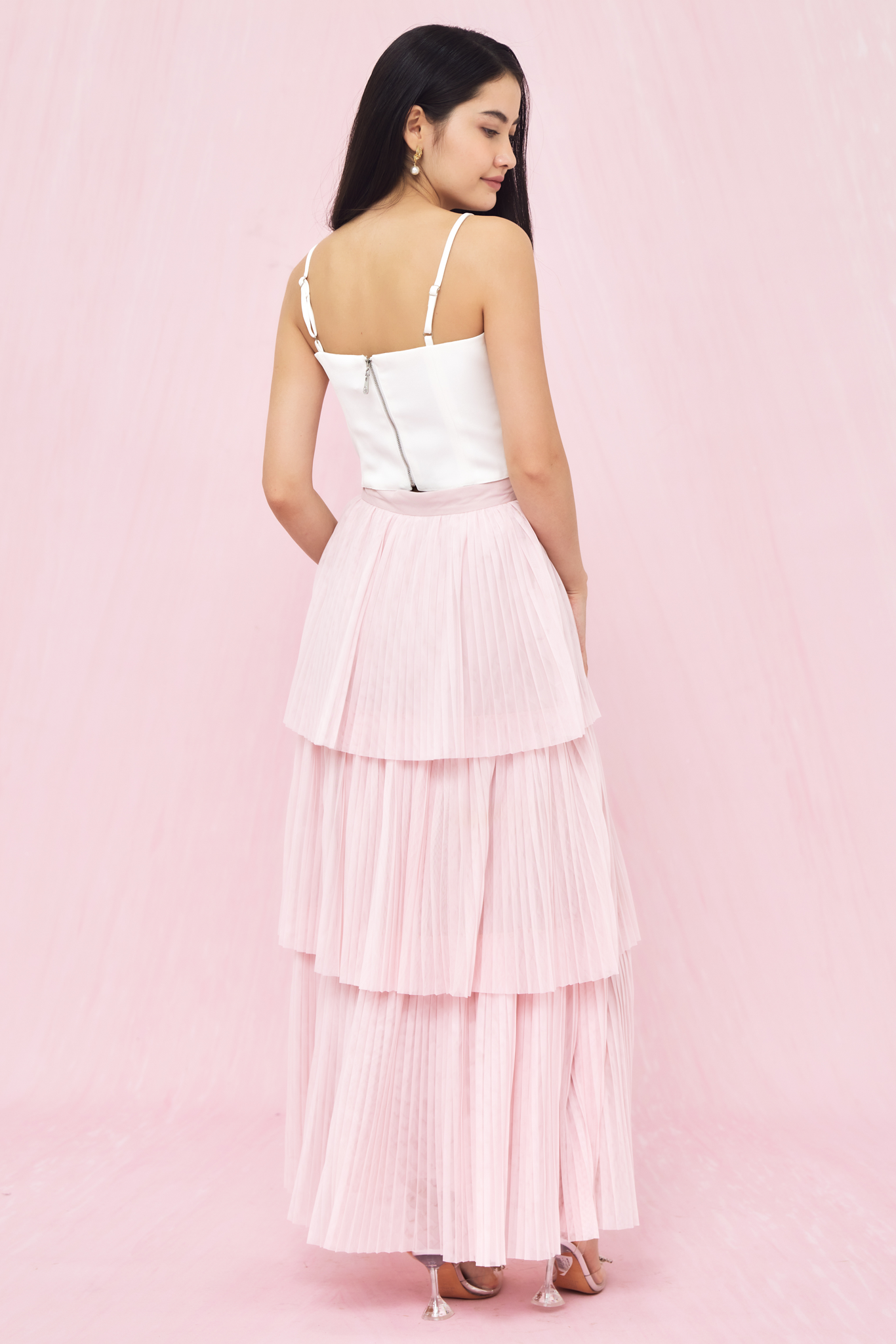 Geniffer Light Pink Tiered Tulle Long Skirt