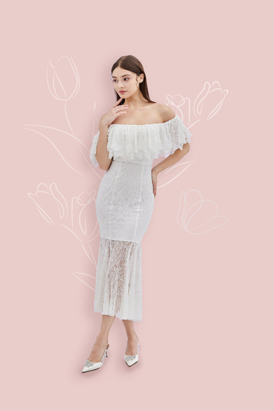 Geraldin White Lace Long Dress