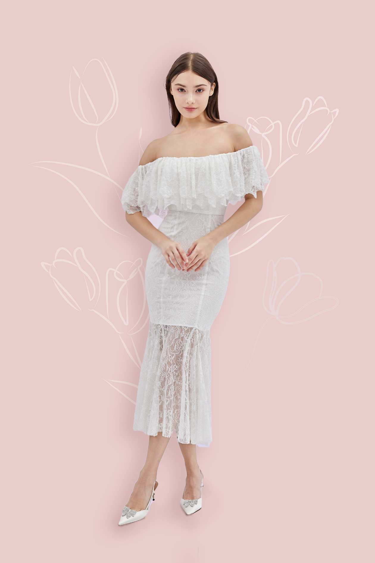 Geraldin White Lace Long Dress