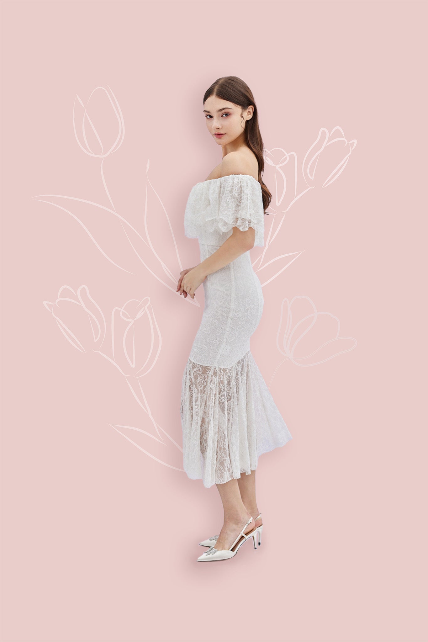 Geraldin White Lace Long Dress