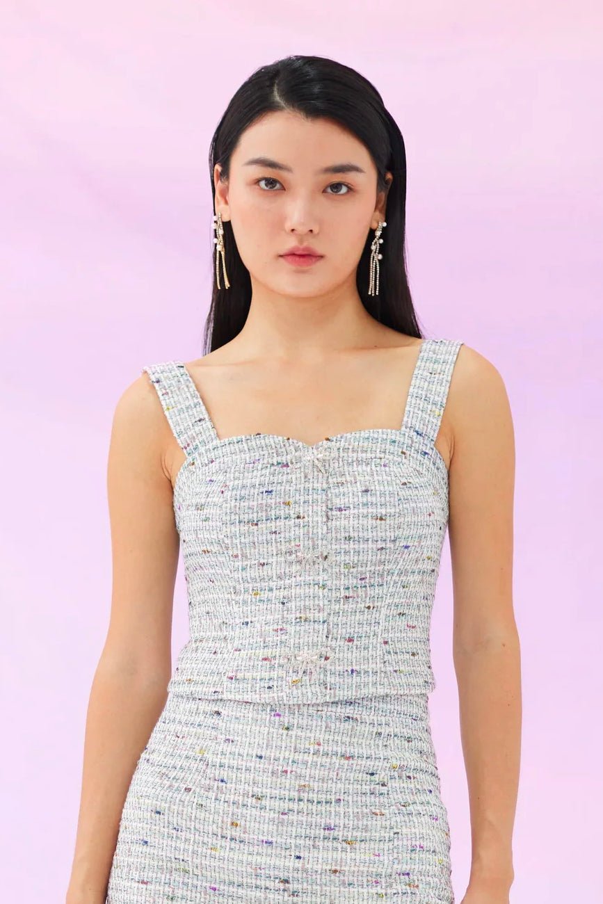 Glenice Teal White Tweed Top - Nimisski