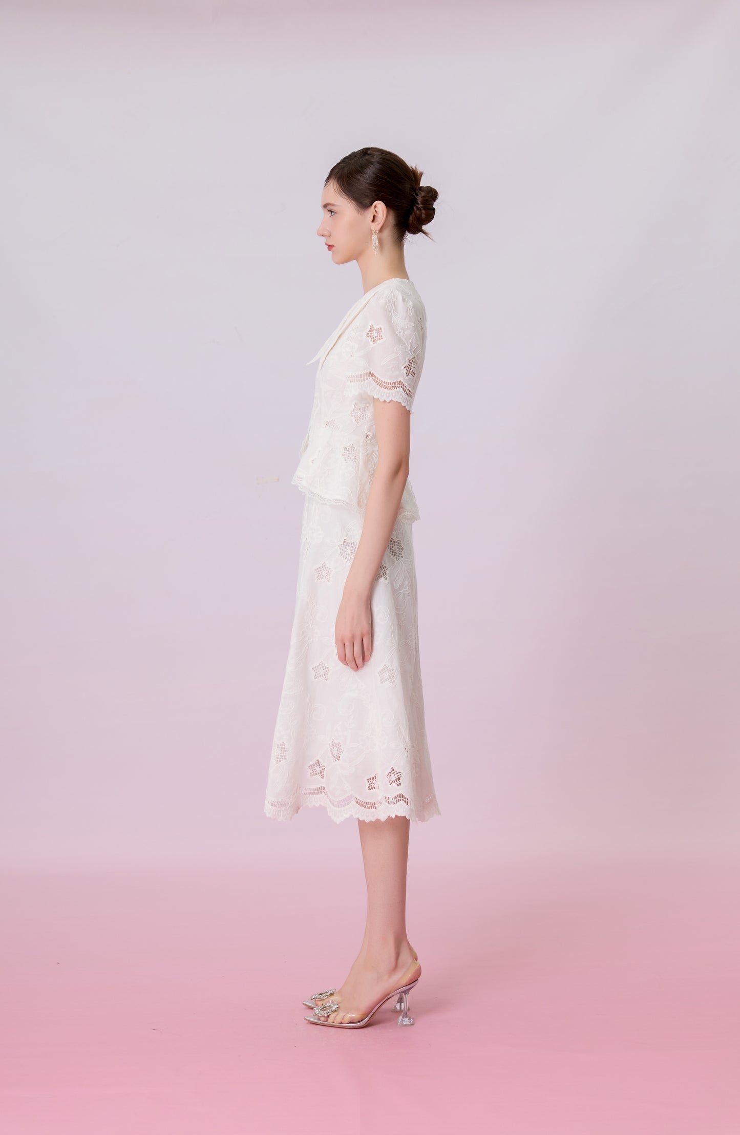 Kalia White Embroidered Lace Peplum Midi Dress